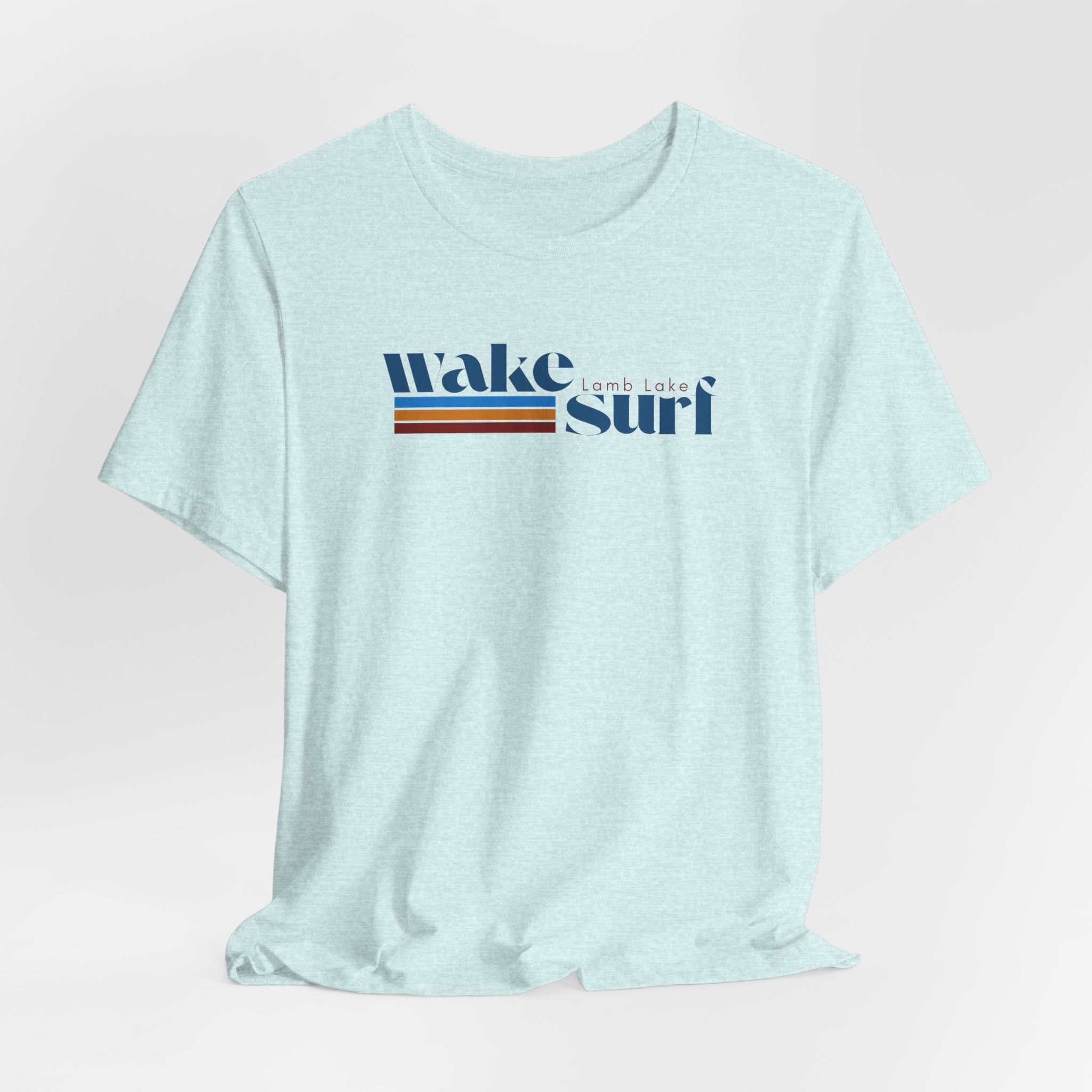 Wake Surf Lamb Lake Stripe Tee — Retro Surfing Graphic T-Shirt