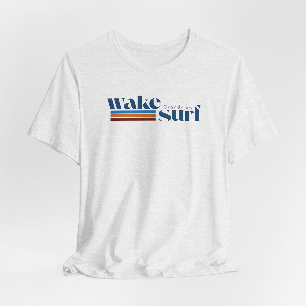 Wake Surf Grandview Stripe Tee — Retro Surfing Graphic T-Shirt