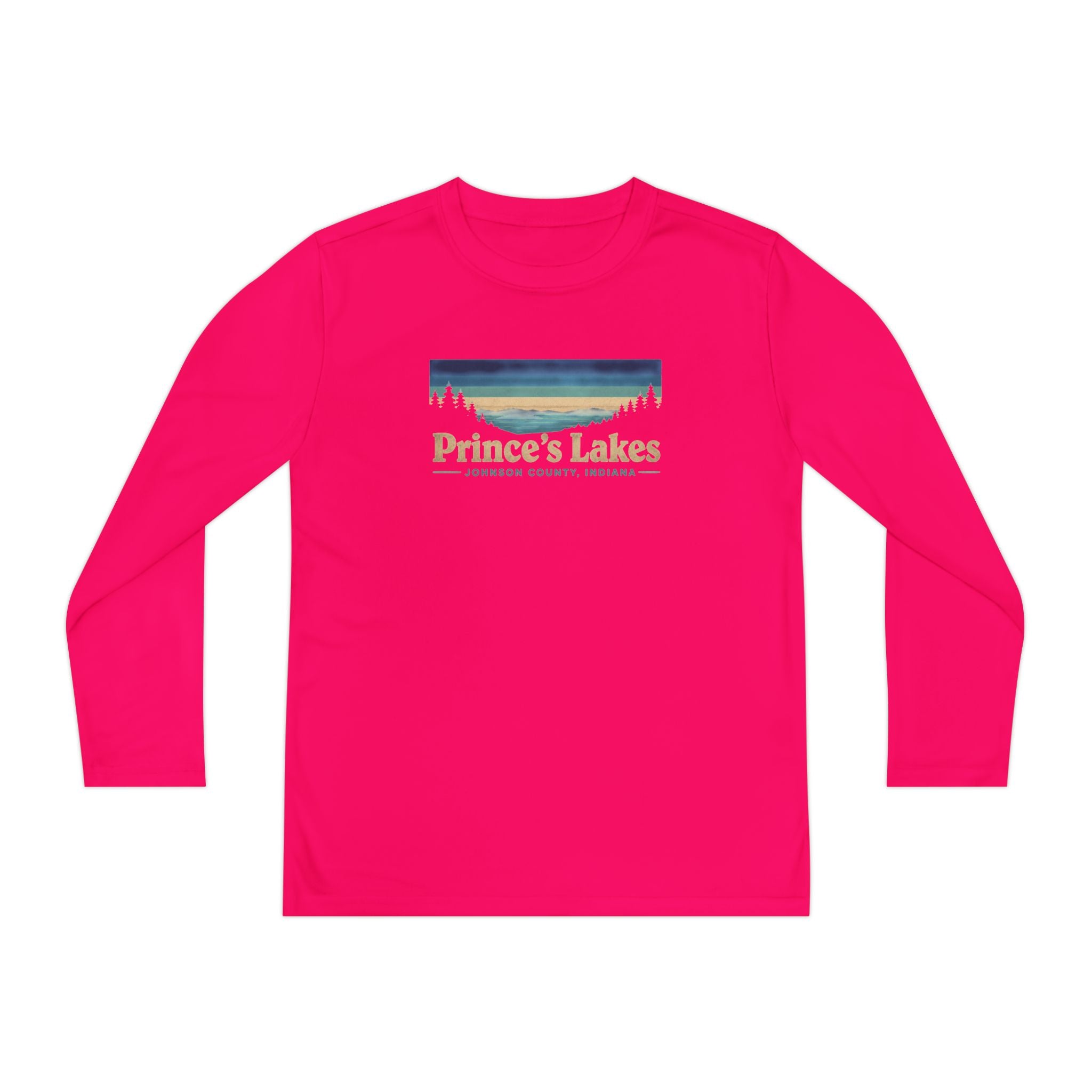 Prince's Lakes Youth Long Sleeve Tee — Retro Lakeside Nature Design