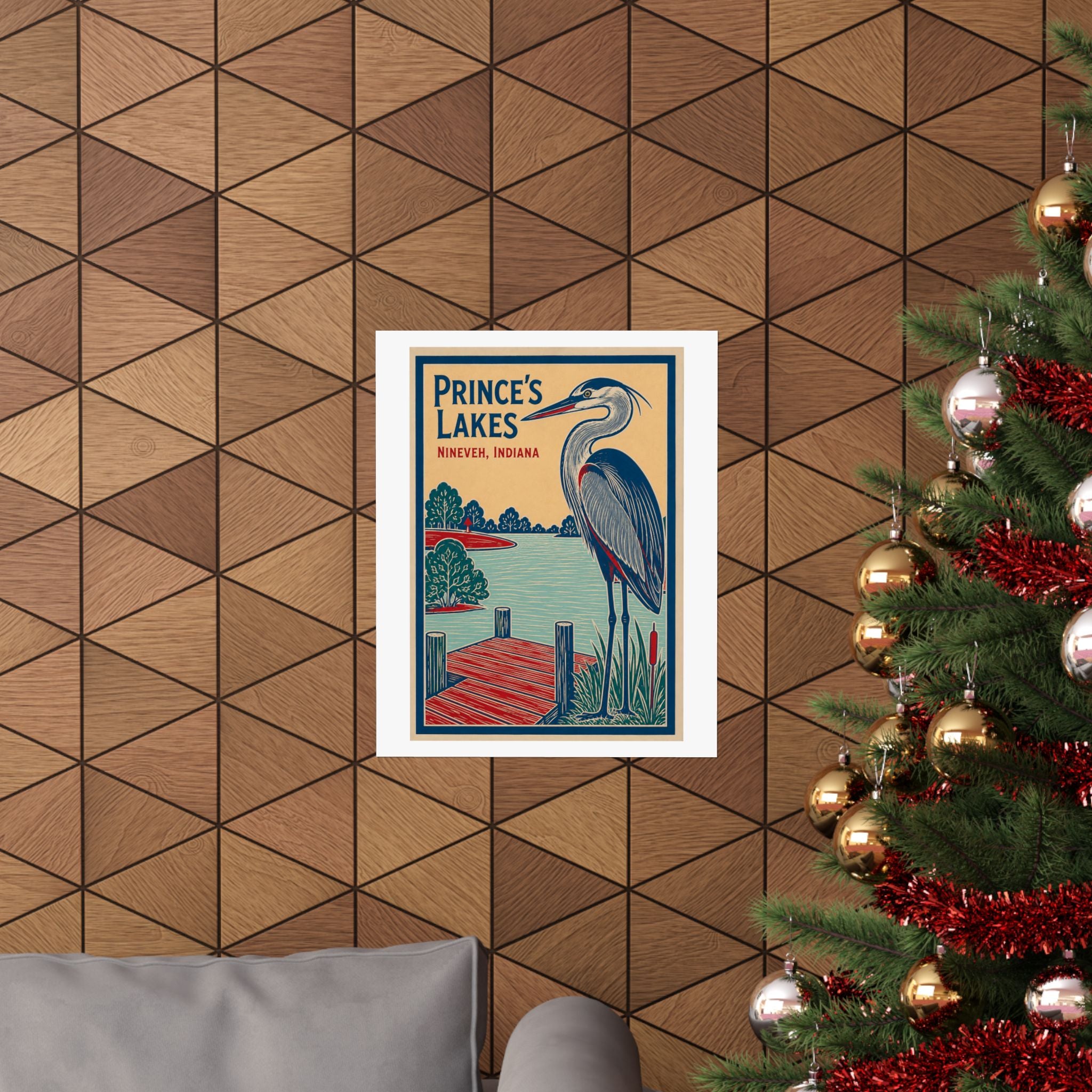 Prince's Lakes Great Blue Heron Poster — Matte Vertical Wall Art (Nineveh, Indiana)