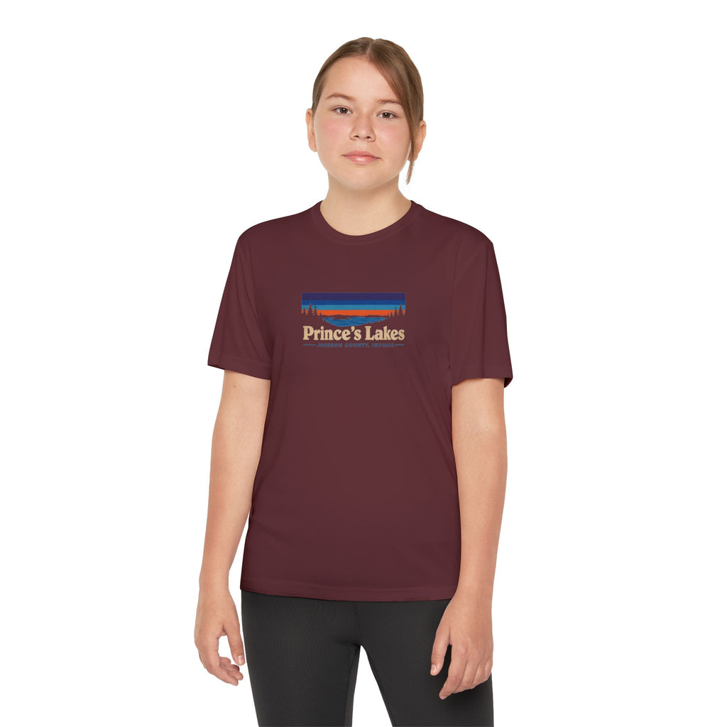 Prince's Lakes Youth Performance Tee — Retro Sunset Camp Shirt