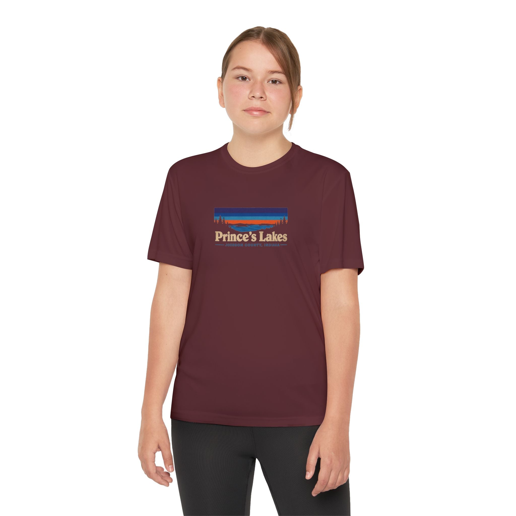 Prince's Lakes Youth Performance Tee — Retro Sunset Camp Shirt