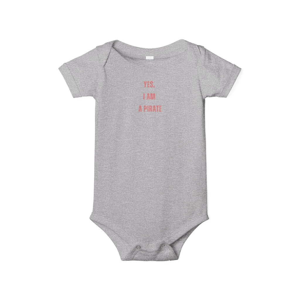 Infant One-Piece Bodysuit — "Yes, I Am a Pirate" Minimal Pink Text Baby Onesie