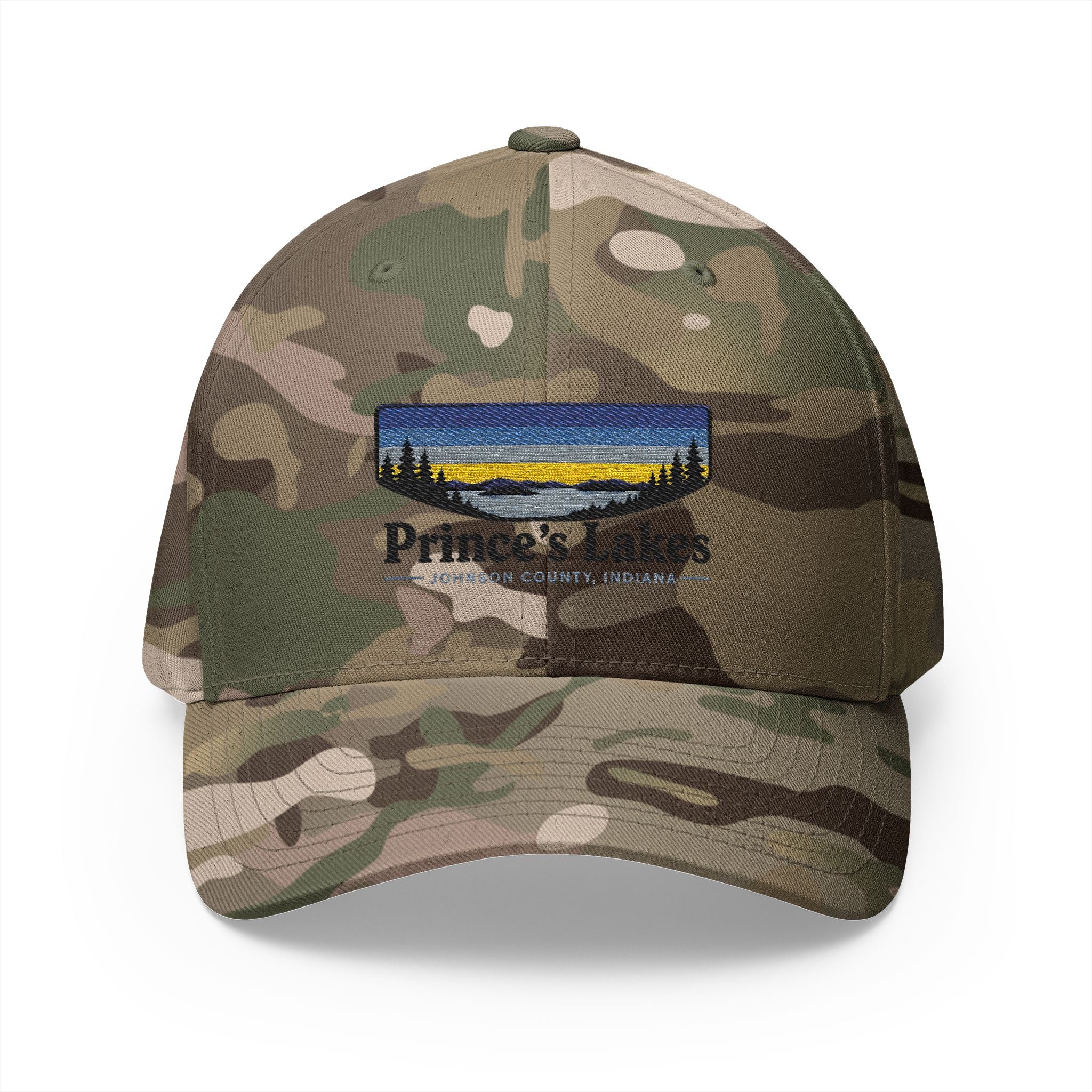Prince’s Lakes Embroidered Cap — Scenic Lake Sunset Hat