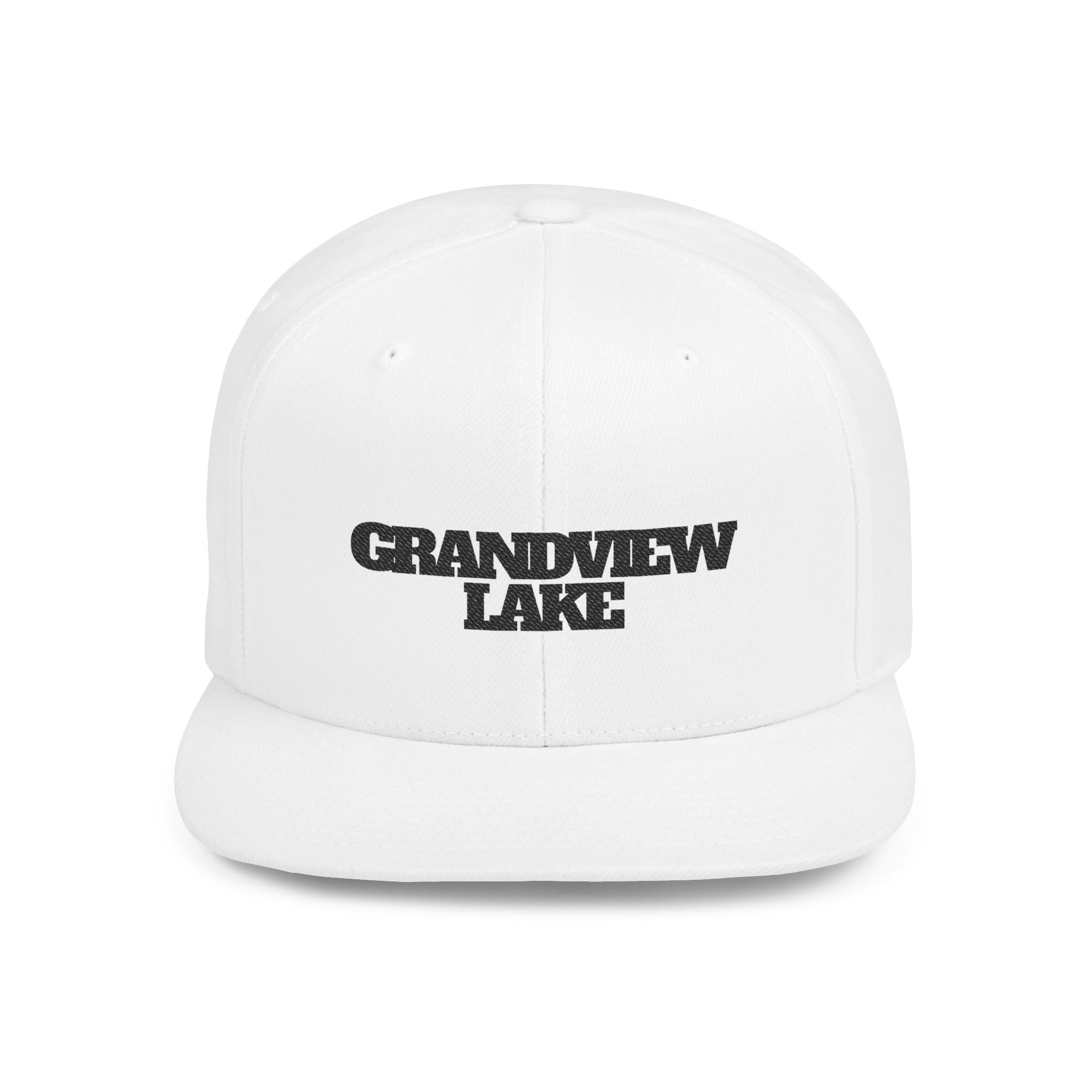 Grandview Lake Flat Bill Snapback Hat — Retro Embroidered Lake Cap