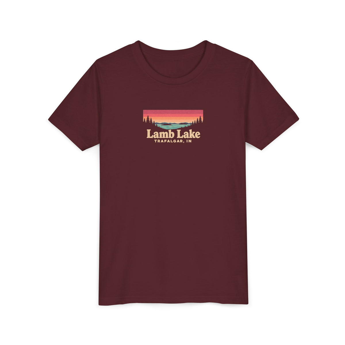 Youth Tee — Lamb Lake Retro Sunset Graphic