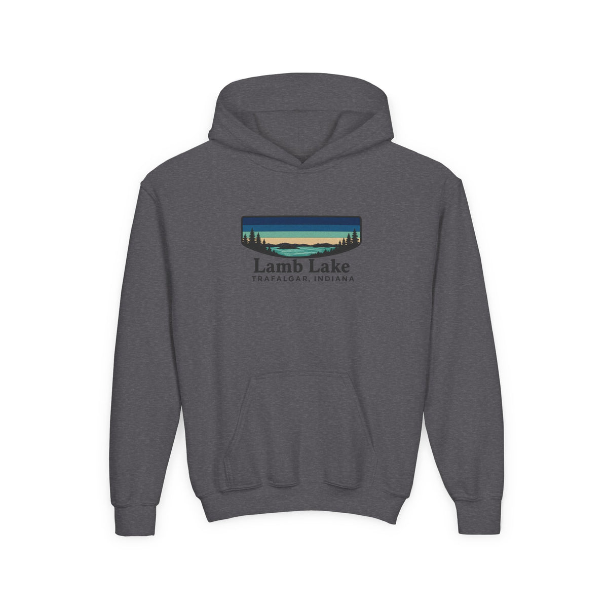 Youth Hoodie — Lamb Lake Indiana Retro Lake Graphic