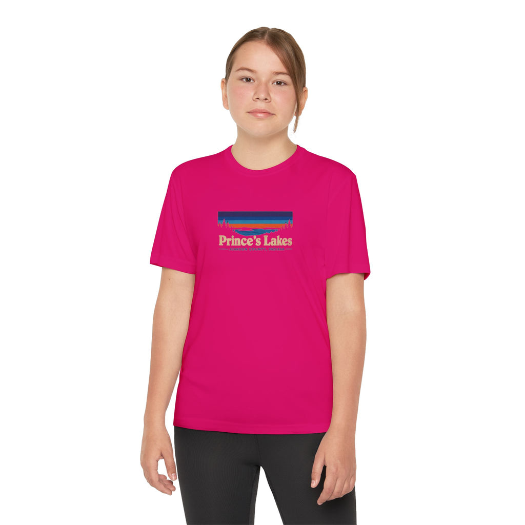 Prince's Lakes Youth Performance Tee — Retro Sunset Camp Shirt