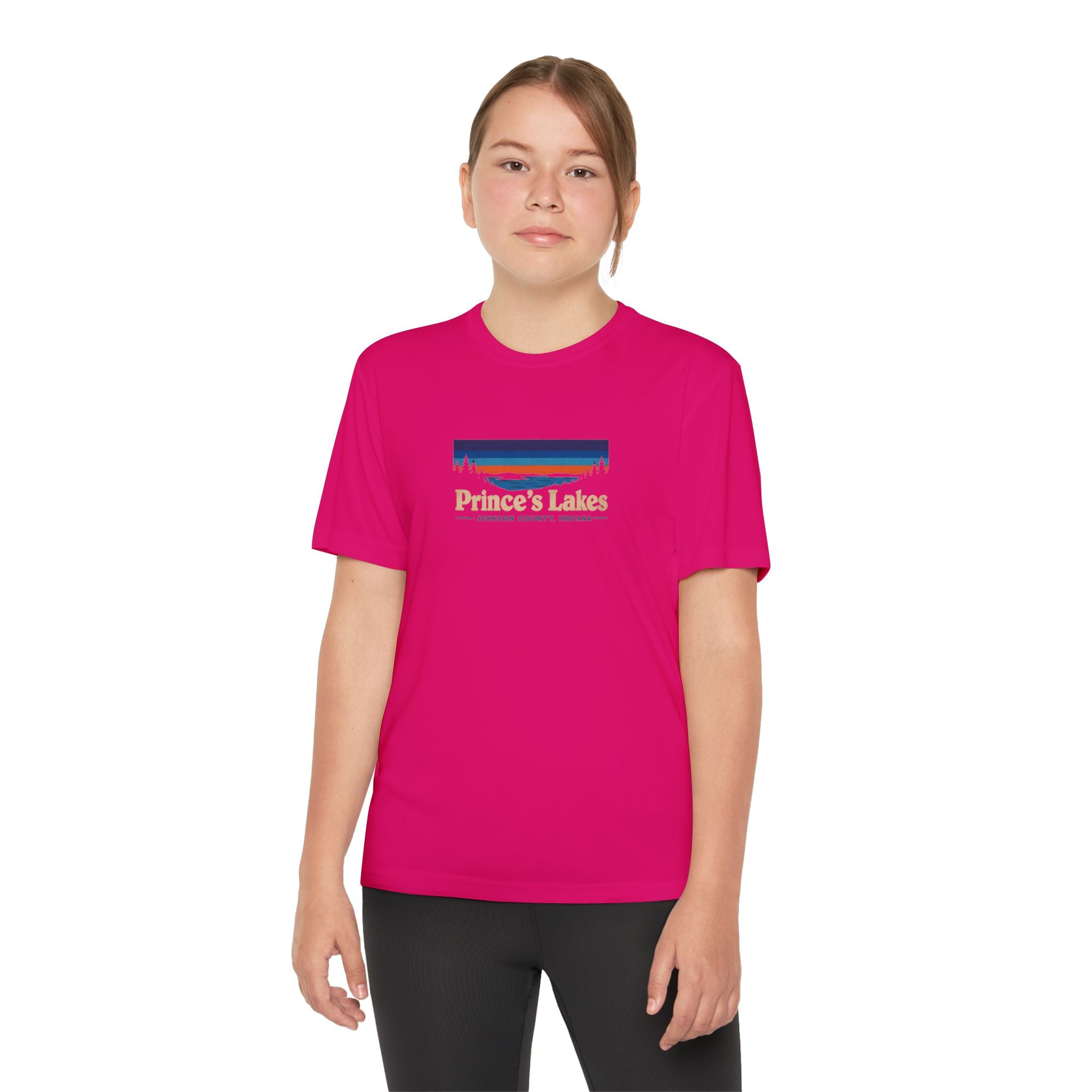 Prince's Lakes Youth Performance Tee — Retro Sunset Camp Shirt
