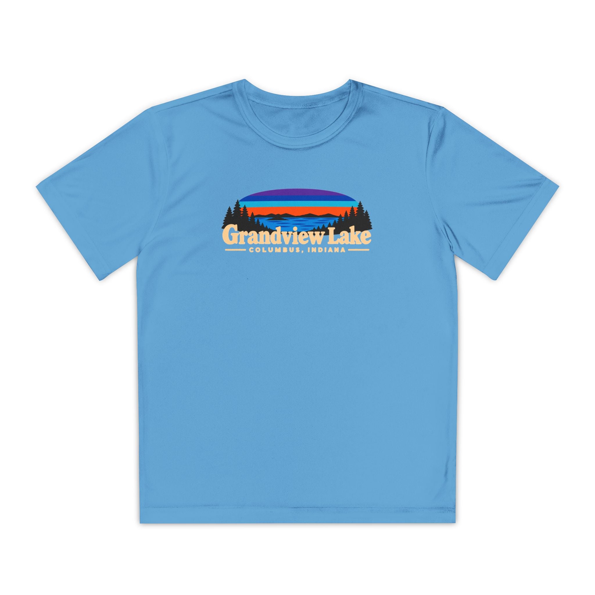 Youth Performance Tee — Grandview Lake Retro Sunset Camp Shirt