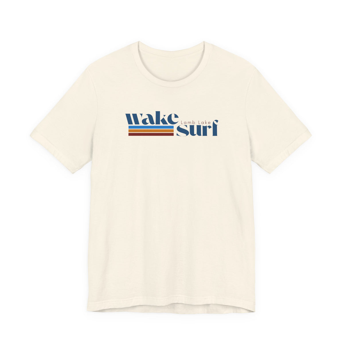 Wake Surf Lamb Lake Stripe Tee — Retro Surfing Graphic T-Shirt