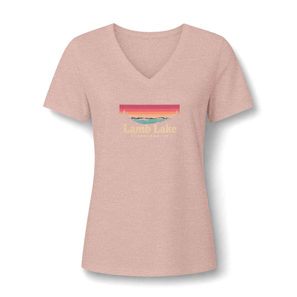 Lamb Lake Women's V-Neck Tee — Sunset Lake Graphic