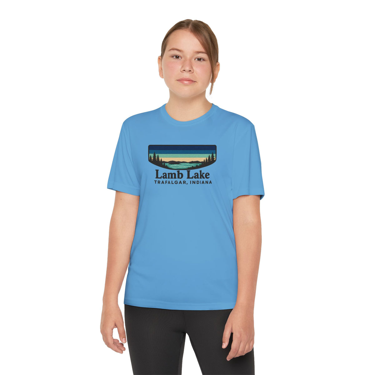 Youth Performance Tee — Lamb Lake Retro Sunset Camp Shirt