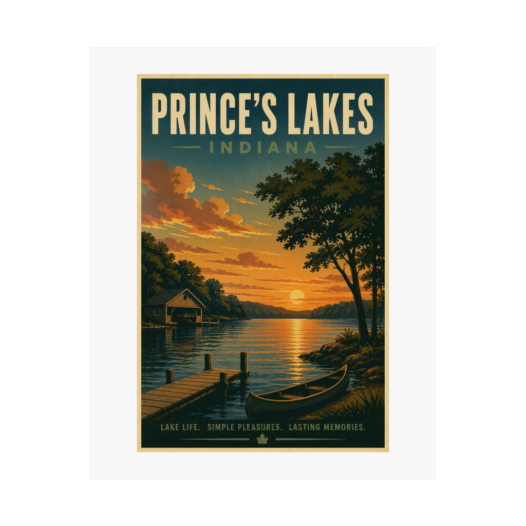 Prince's Lakes Sunset Vintage Travel Poster - Matte Vertical Wall Art