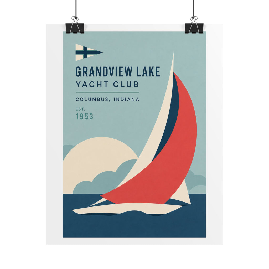 Grandview Lake Yacht Club Poster — Retro Sailing Print (Columbus, Indiana)