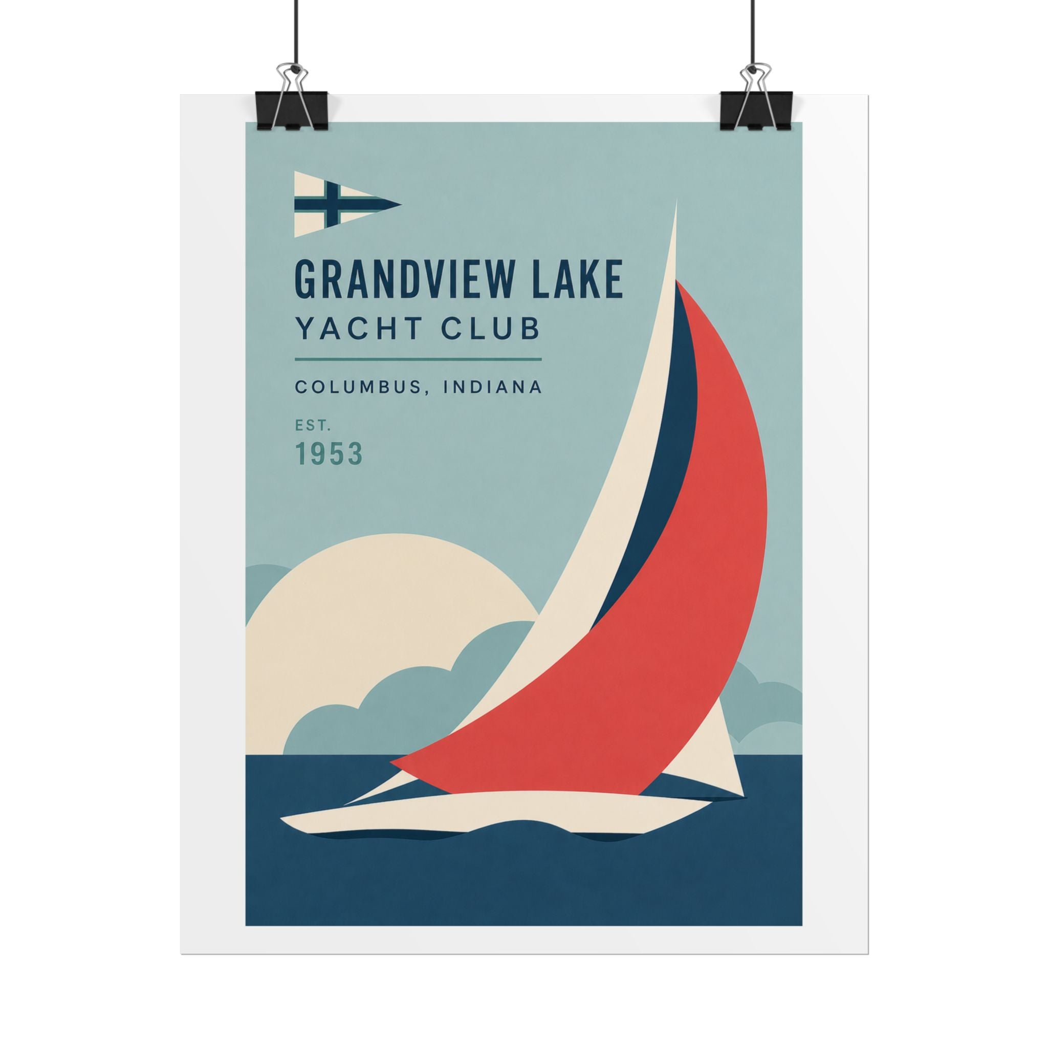 Grandview Lake Yacht Club Poster — Retro Sailing Print (Columbus, Indiana)