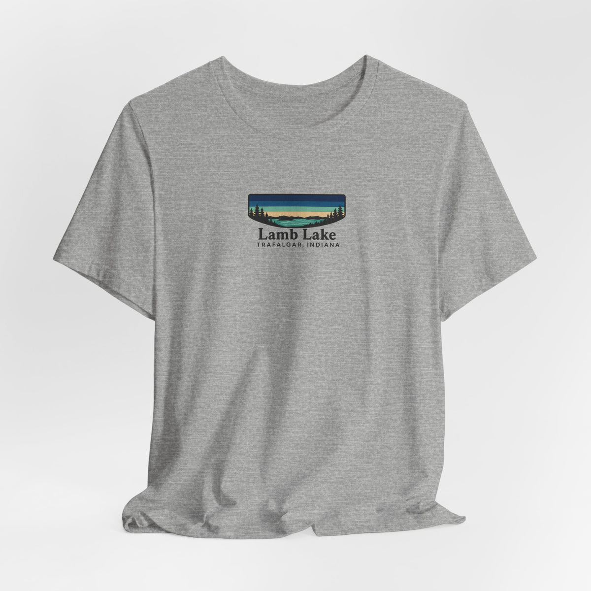 Lamb Lake Landscape Tee — Retro Mountain Lake Graphic T-Shirt
