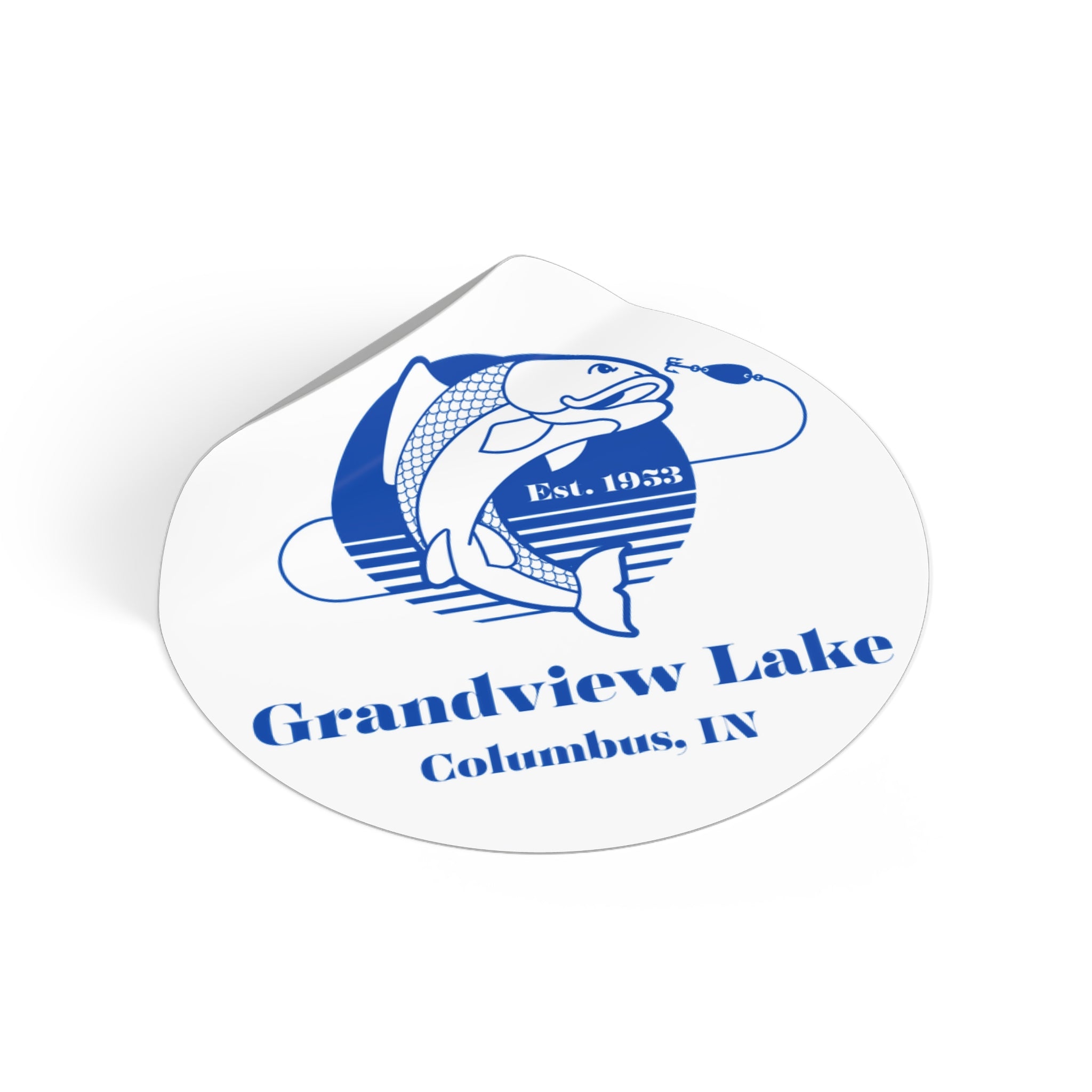 Grandview Lake Fishing Sticker — Round Vinyl 'Est. 1953' (Columbus, IN)