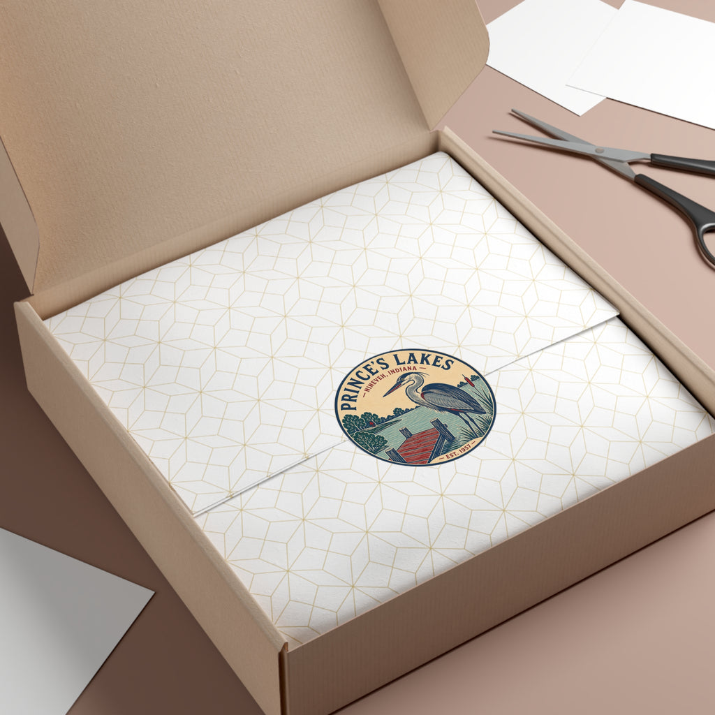 Prince's Lakes Round Vinyl Sticker — Vintage Heron Lake Scene