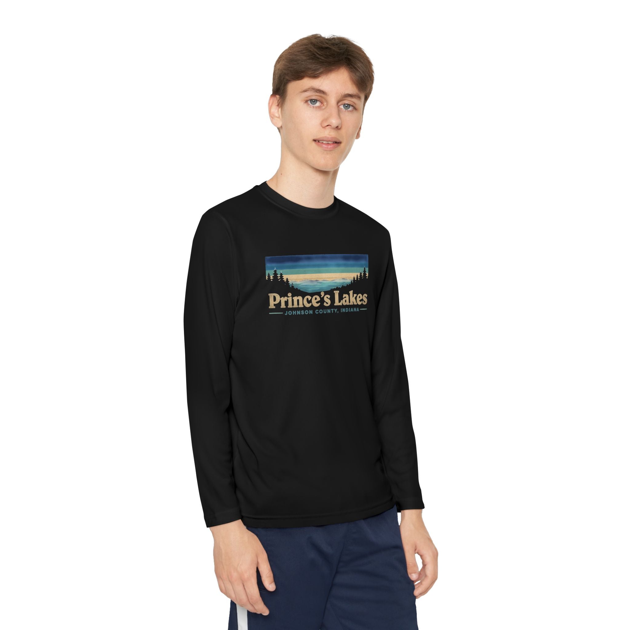 Prince's Lakes Youth Long Sleeve Tee — Retro Lakeside Nature Design