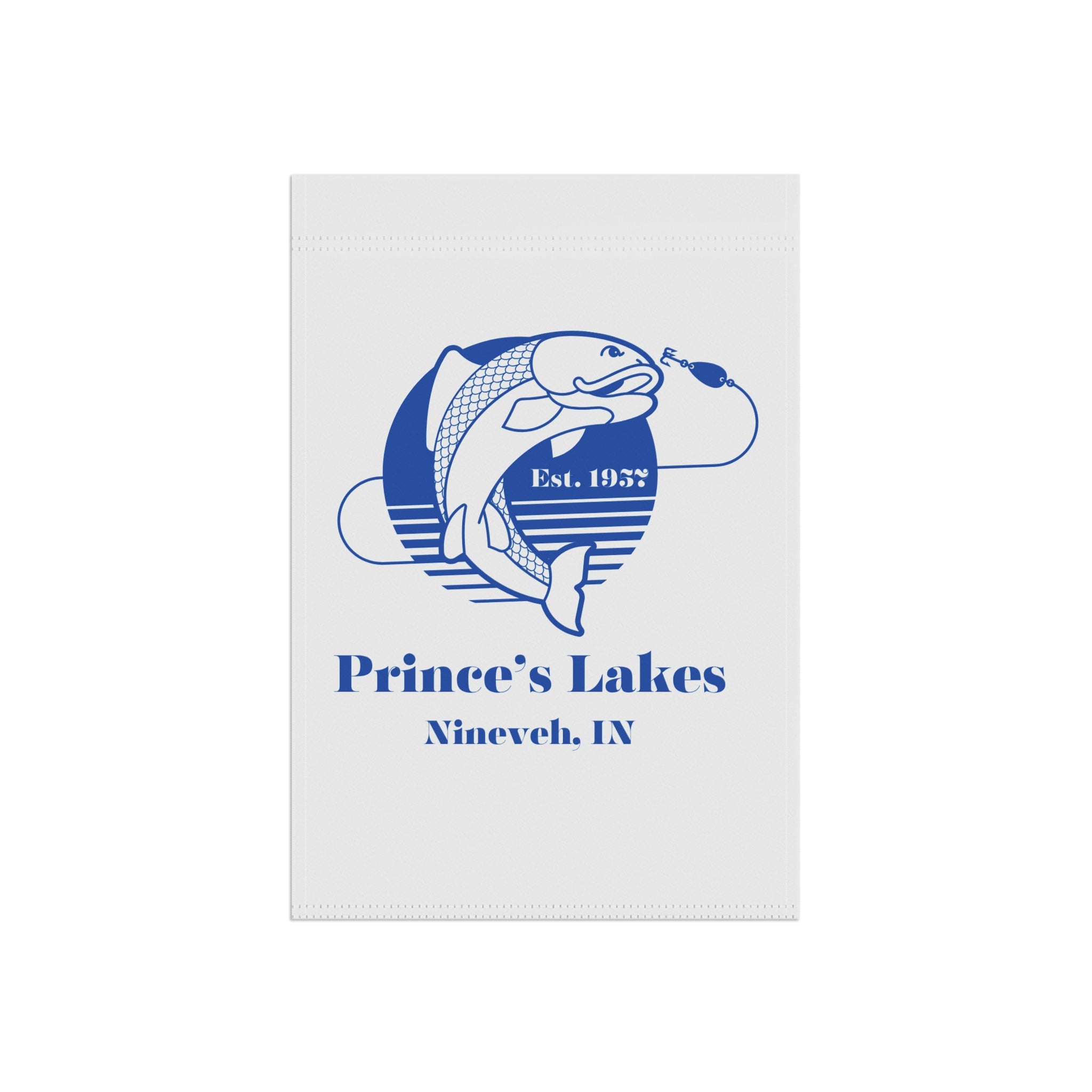 Prince's Lakes Fishing Garden Flag — Vintage Fish Logo | Nineveh, IN