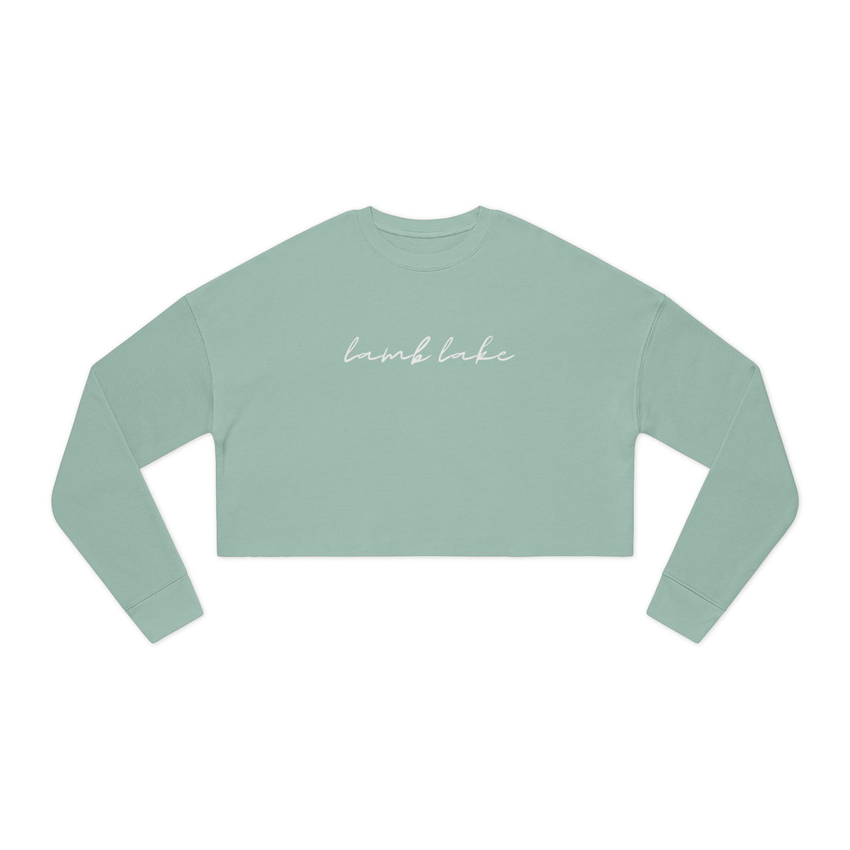 Cropped Hem Sweatshirt — 'lamb lake' Script Logo, Cozy Casual Pullover