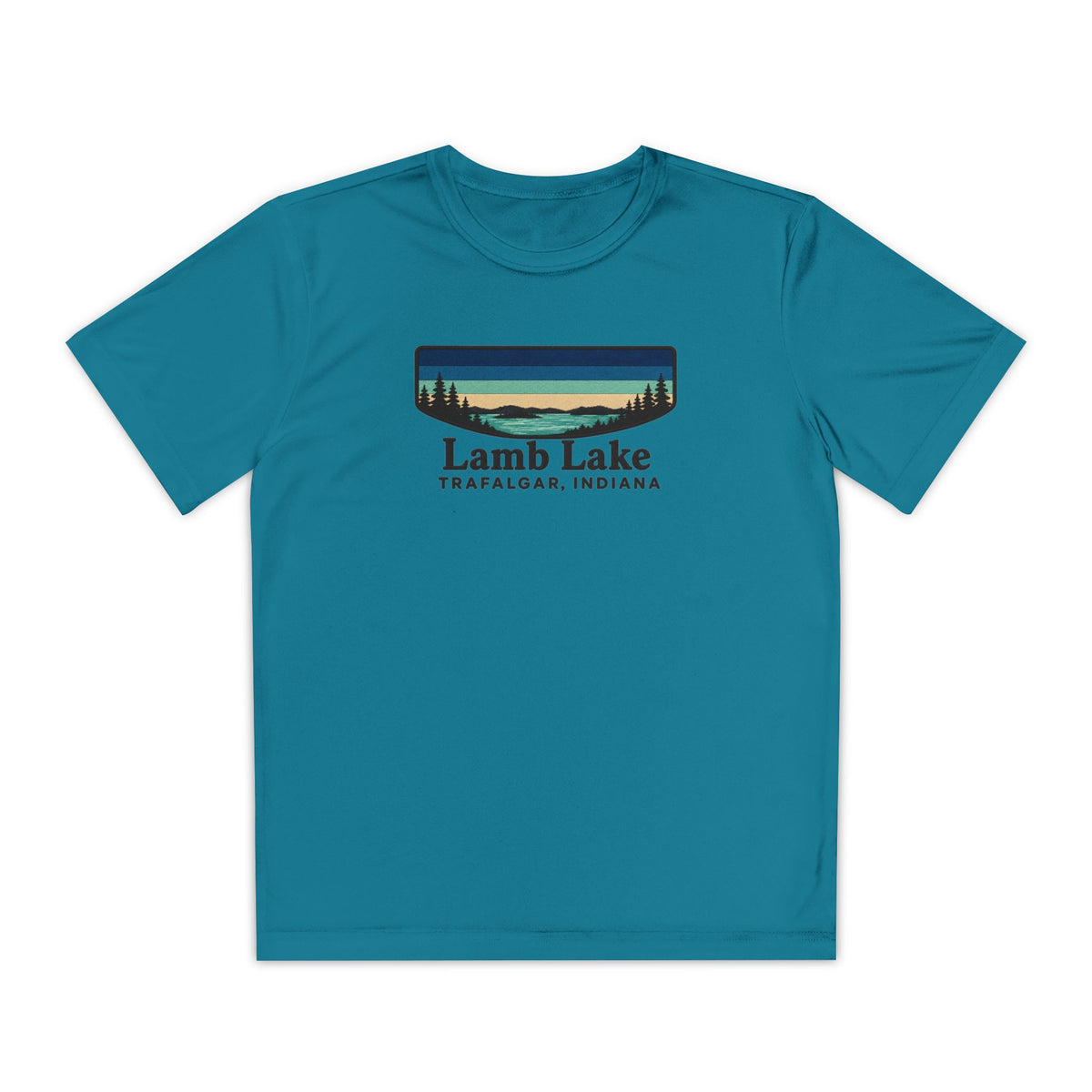 Youth Performance Tee — Lamb Lake Retro Sunset Camp Shirt