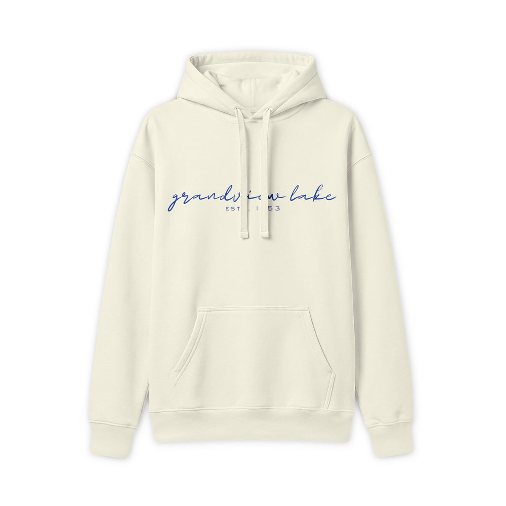 Grandview Lake Script Hoodie - Vintage Blue Text Lake Sweatshirt