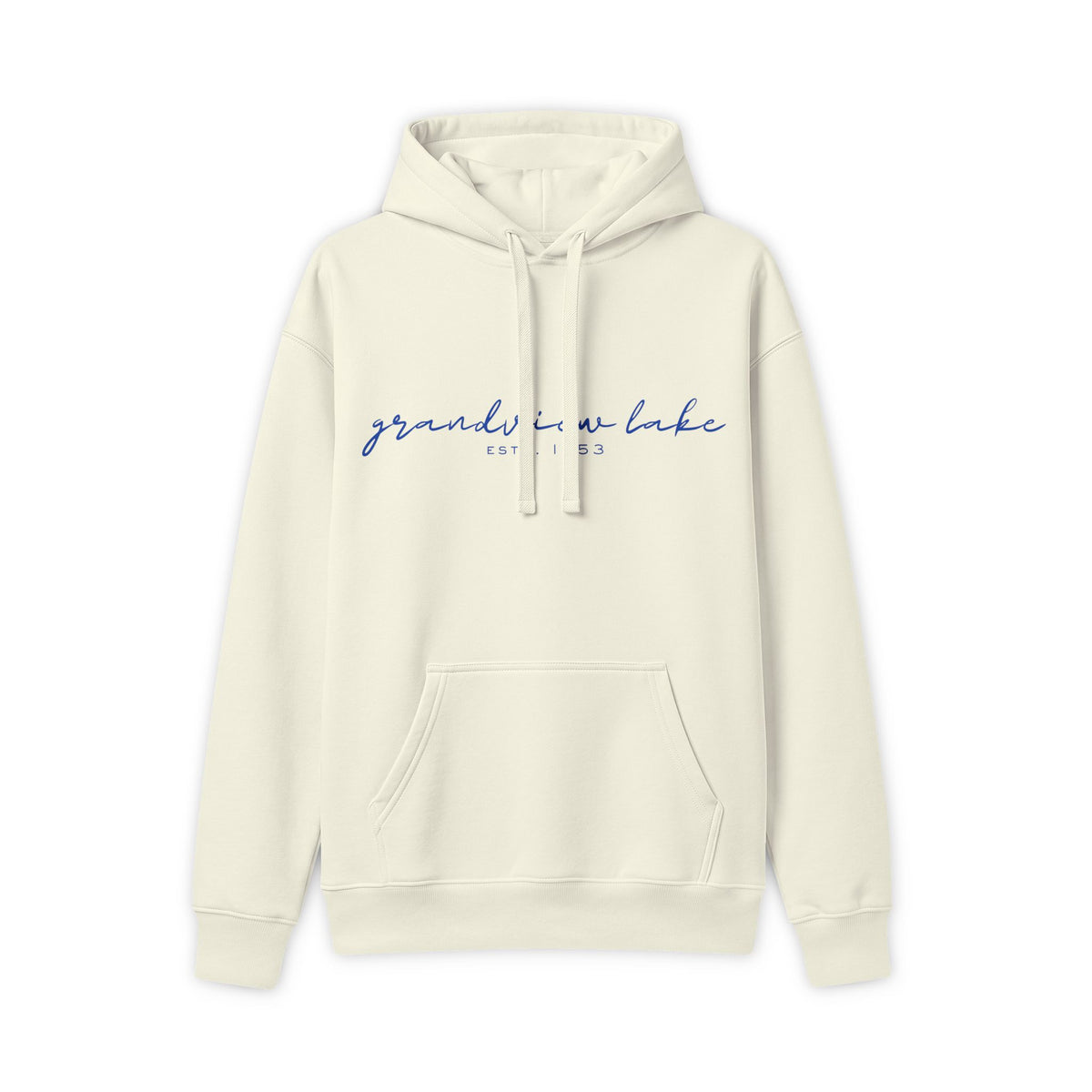 Grandview Lake Script Hoodie - Vintage Blue Text Lake Sweatshirt