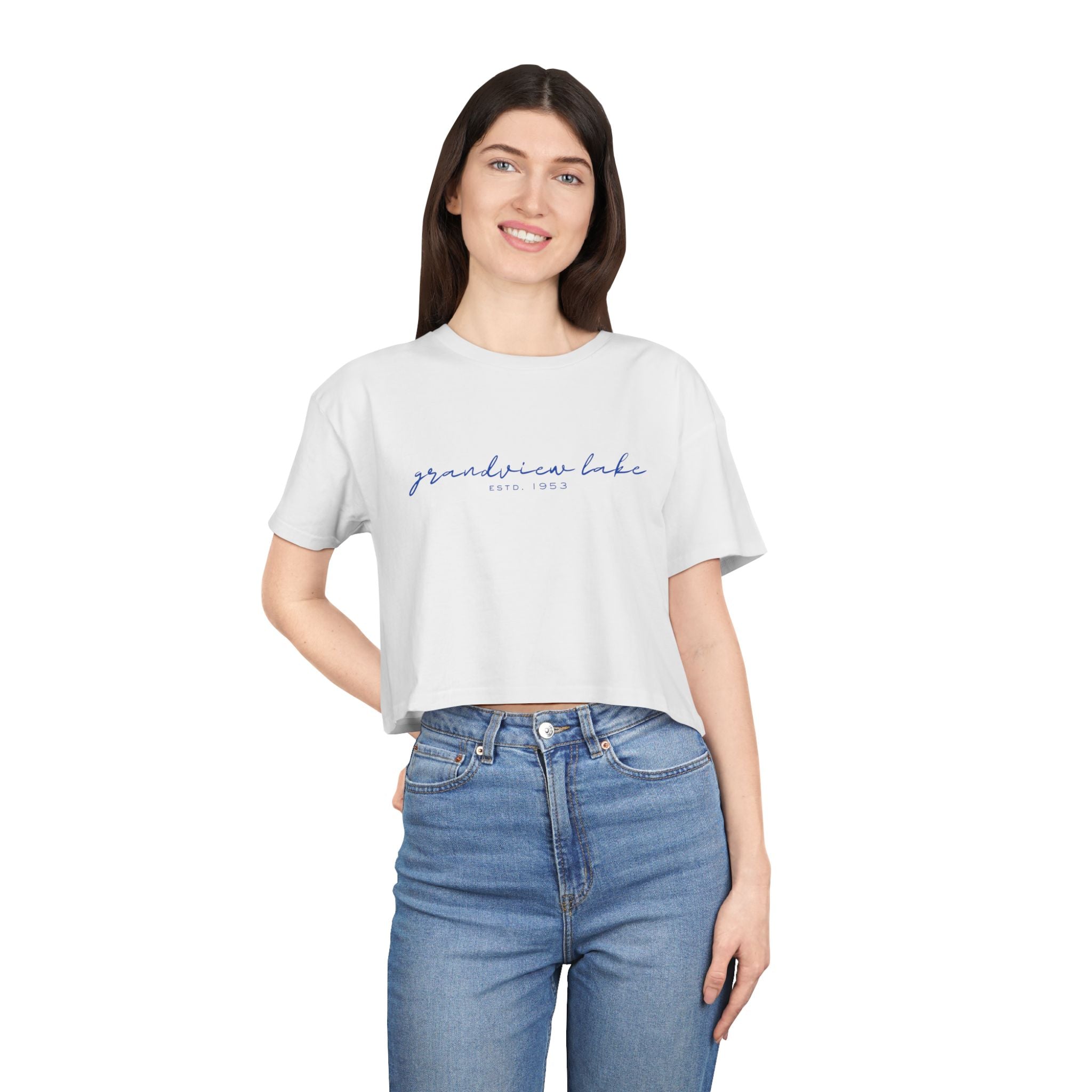 Script Logo Crop Tee — "grandview lake" Women's Casual Top
