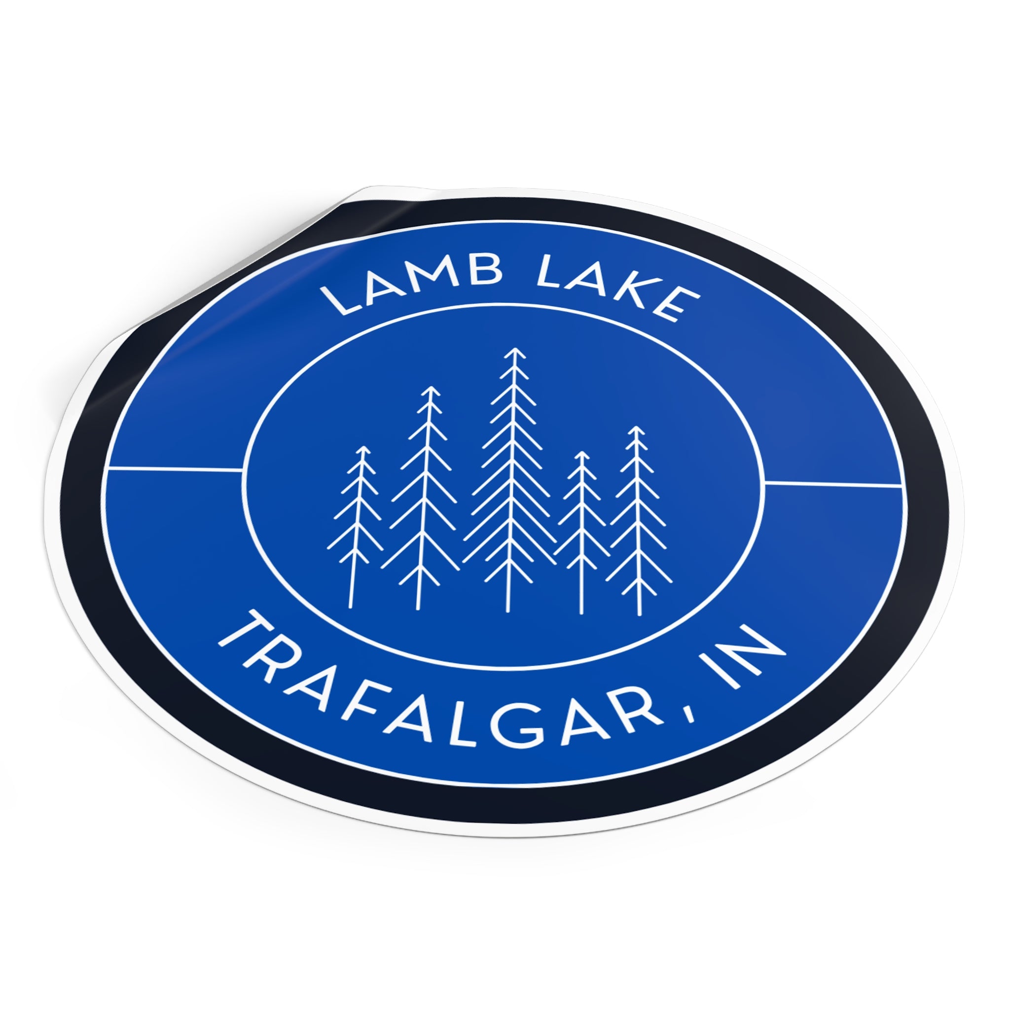 Lamb Lake Round Vinyl Sticker — Forest Emblem