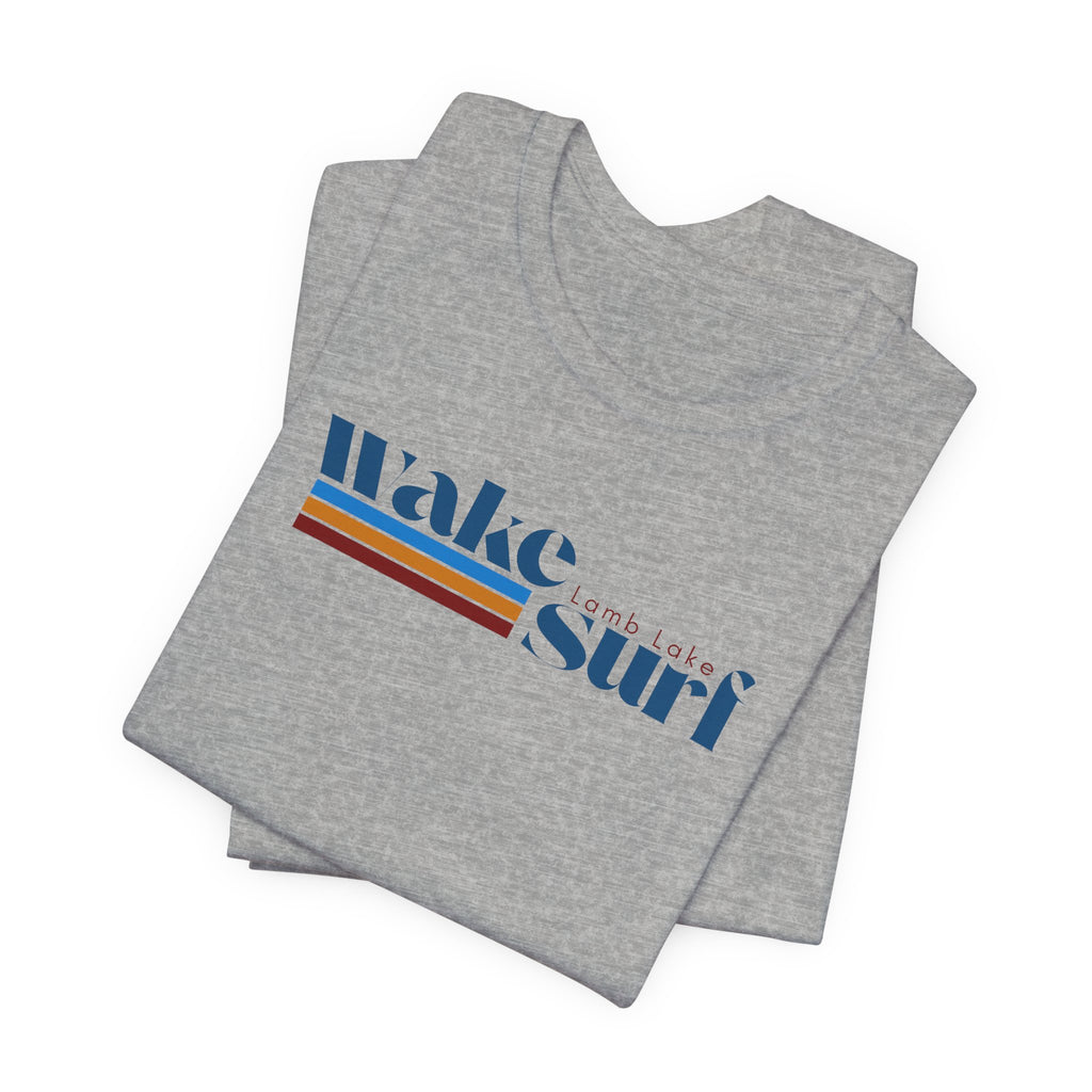 Wake Surf Lamb Lake Stripe Tee — Retro Surfing Graphic T-Shirt