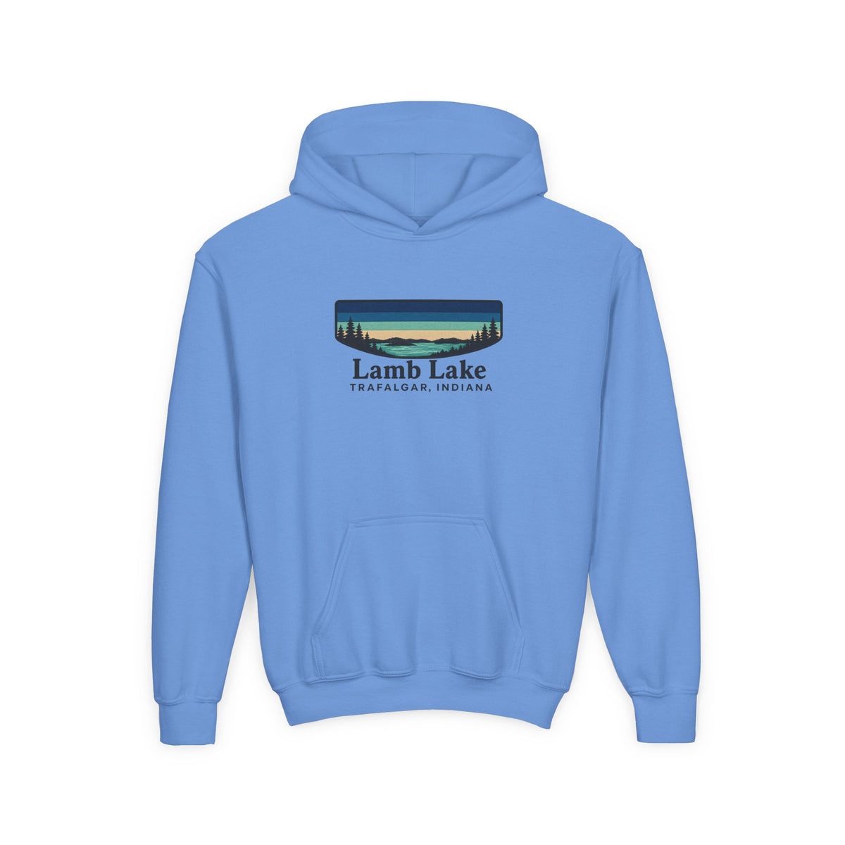Youth Hoodie — Lamb Lake Indiana Retro Lake Graphic