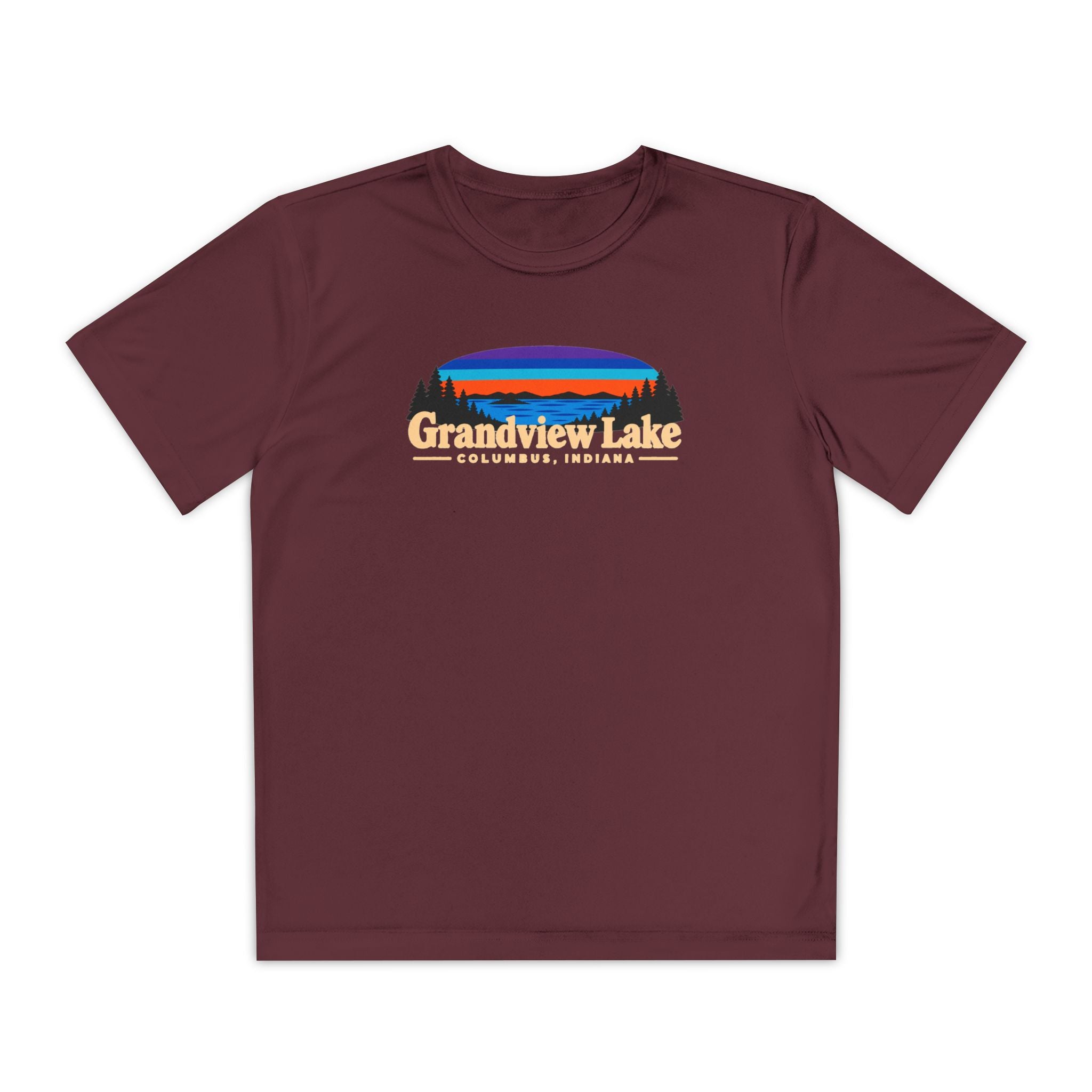 Youth Performance Tee — Grandview Lake Retro Sunset Camp Shirt