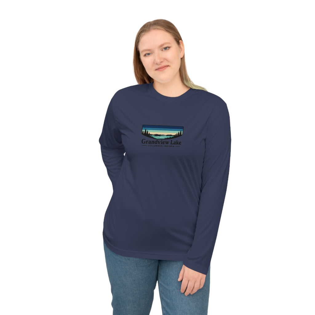 Grandview Lake Performance Long Sleeve Shirt — Retro Lakeside Graphic