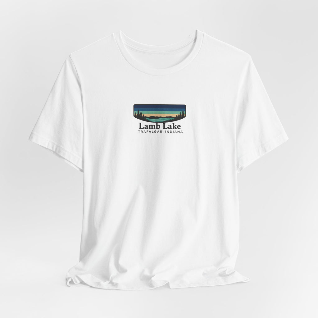 Lamb Lake Landscape Tee — Retro Mountain Lake Graphic T-Shirt