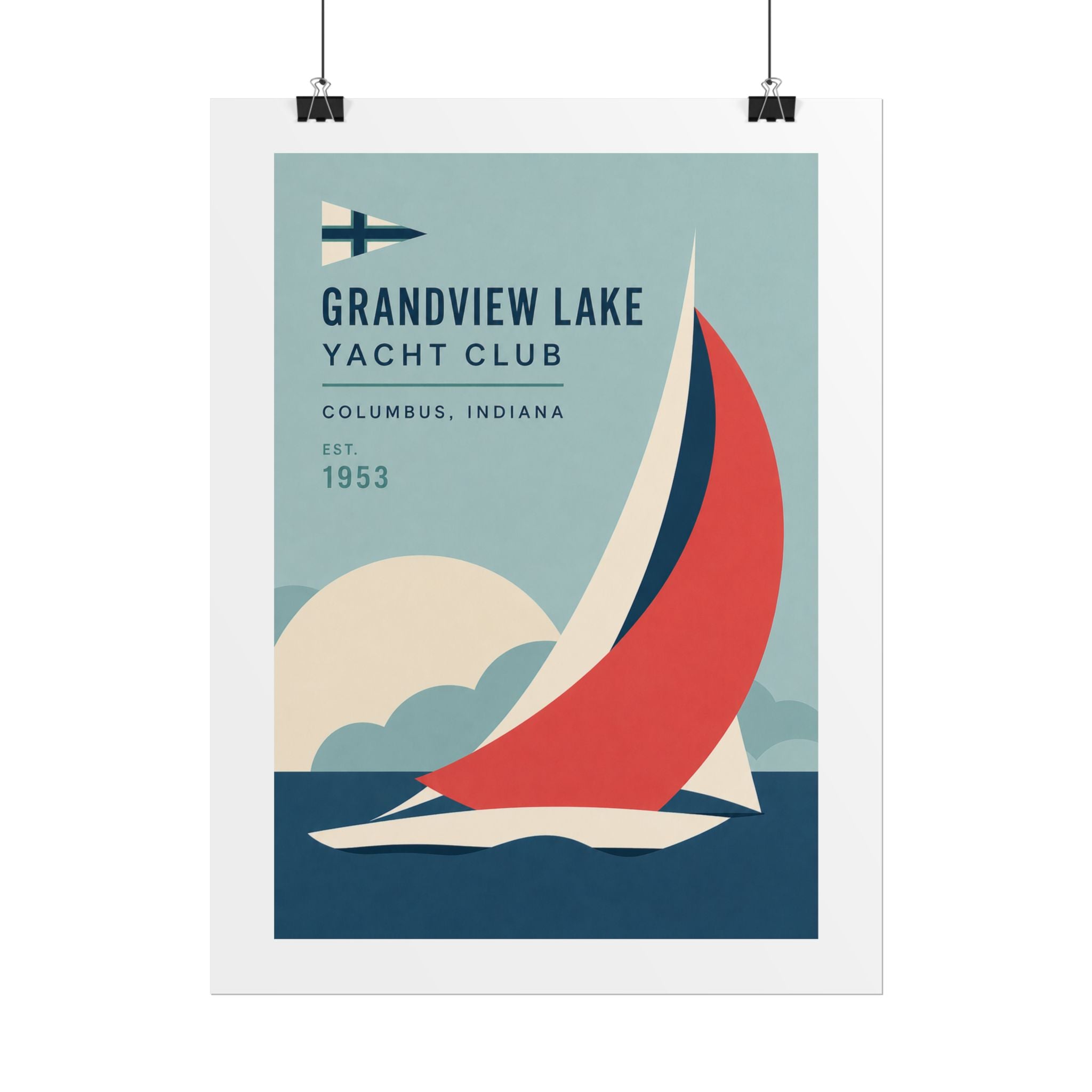 Grandview Lake Yacht Club Poster — Retro Sailing Print (Columbus, Indiana)