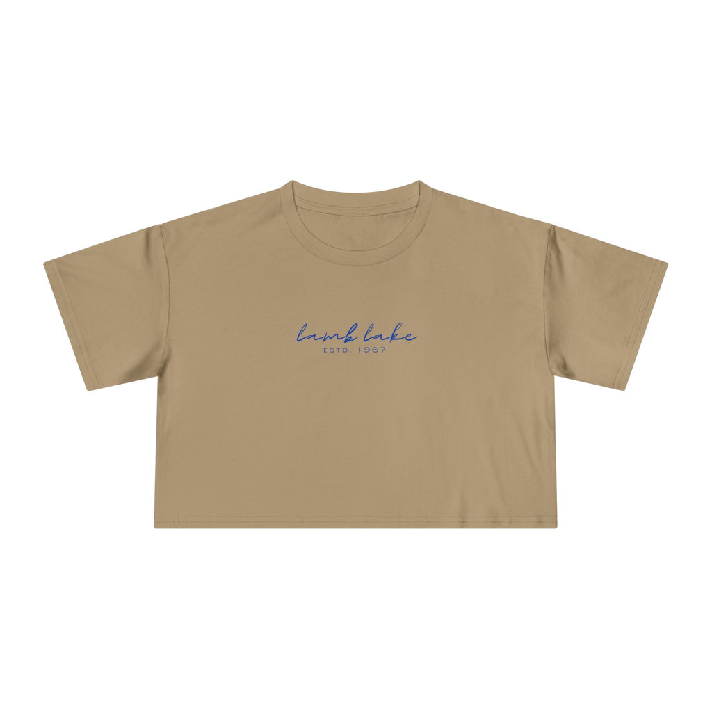 Script Logo Crop Tee — "lamb lake" Women's Casual Top