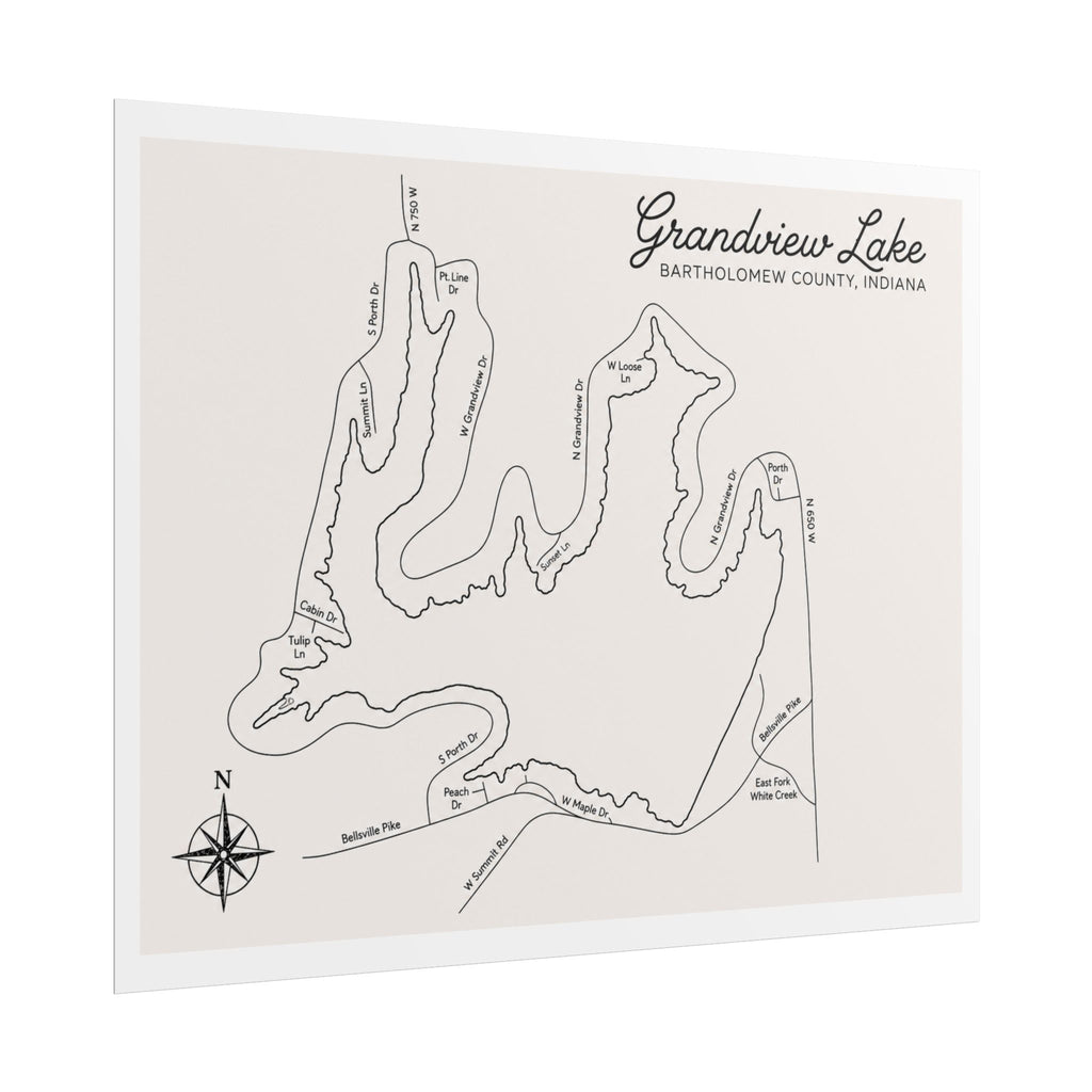 Grandview Lake Map Poster — Rolled Vintage Nautical Lake Map Wall Art