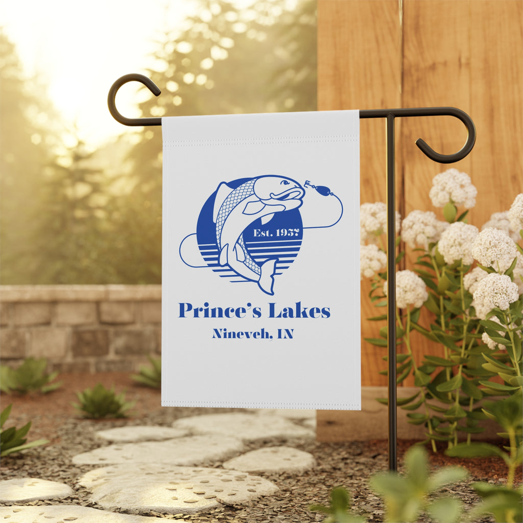 Prince's Lakes Fishing Garden Flag — Vintage Fish Logo | Nineveh, IN