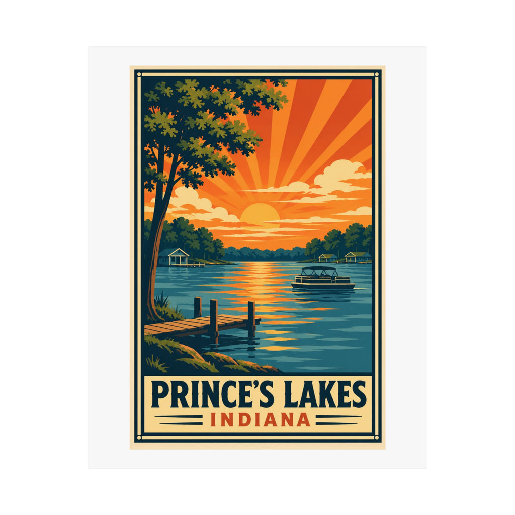 Prince's Lakes Indiana Sunset Poster- National Park Style