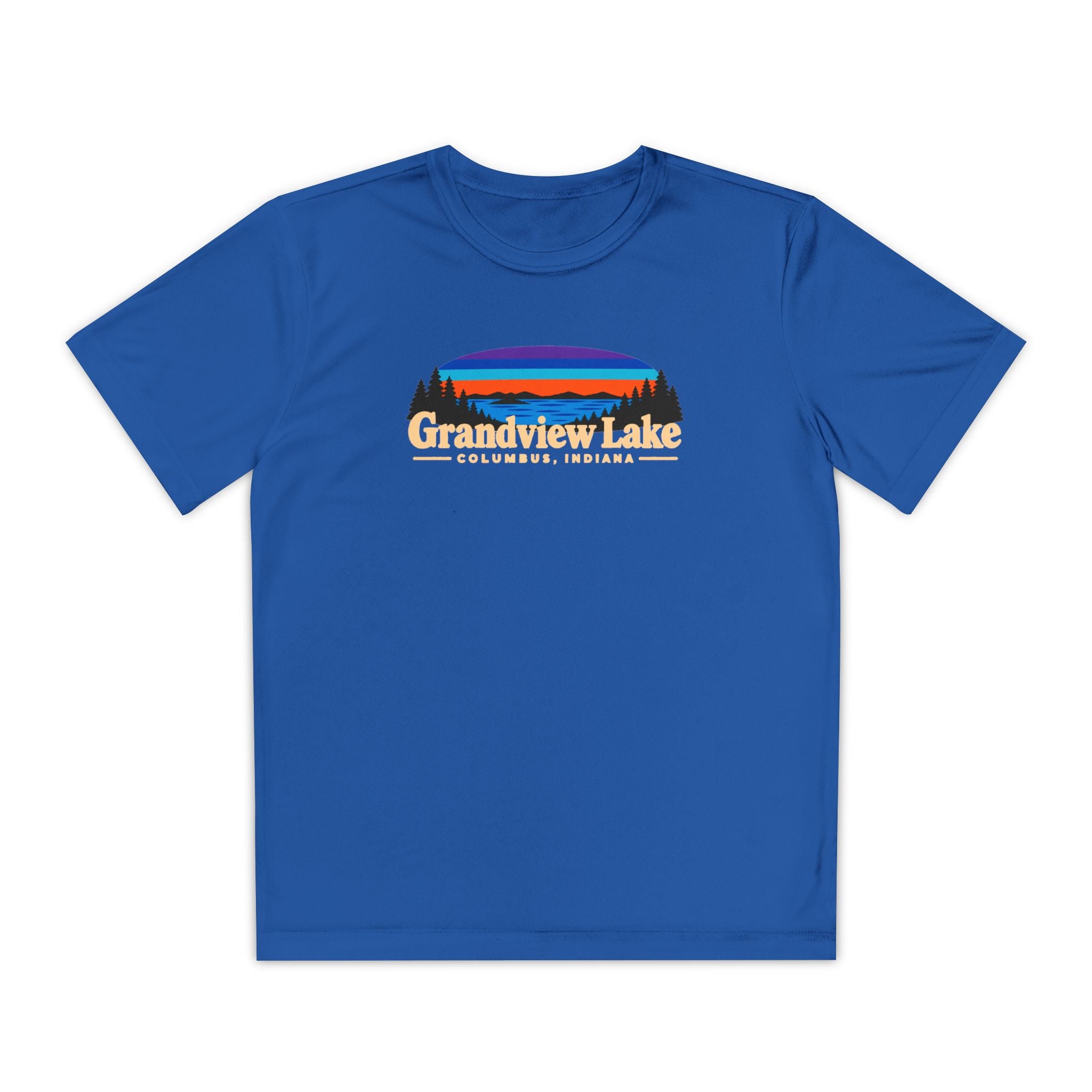 Youth Performance Tee — Grandview Lake Retro Sunset Camp Shirt