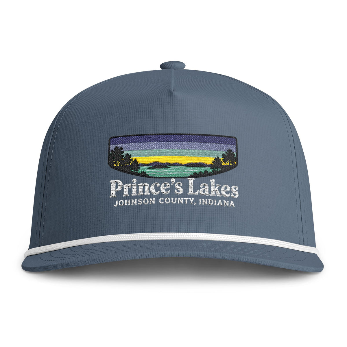 Sunset Lakes Rope Cap — "Prince's Lakes" White Font Embroidered Trucker Hat