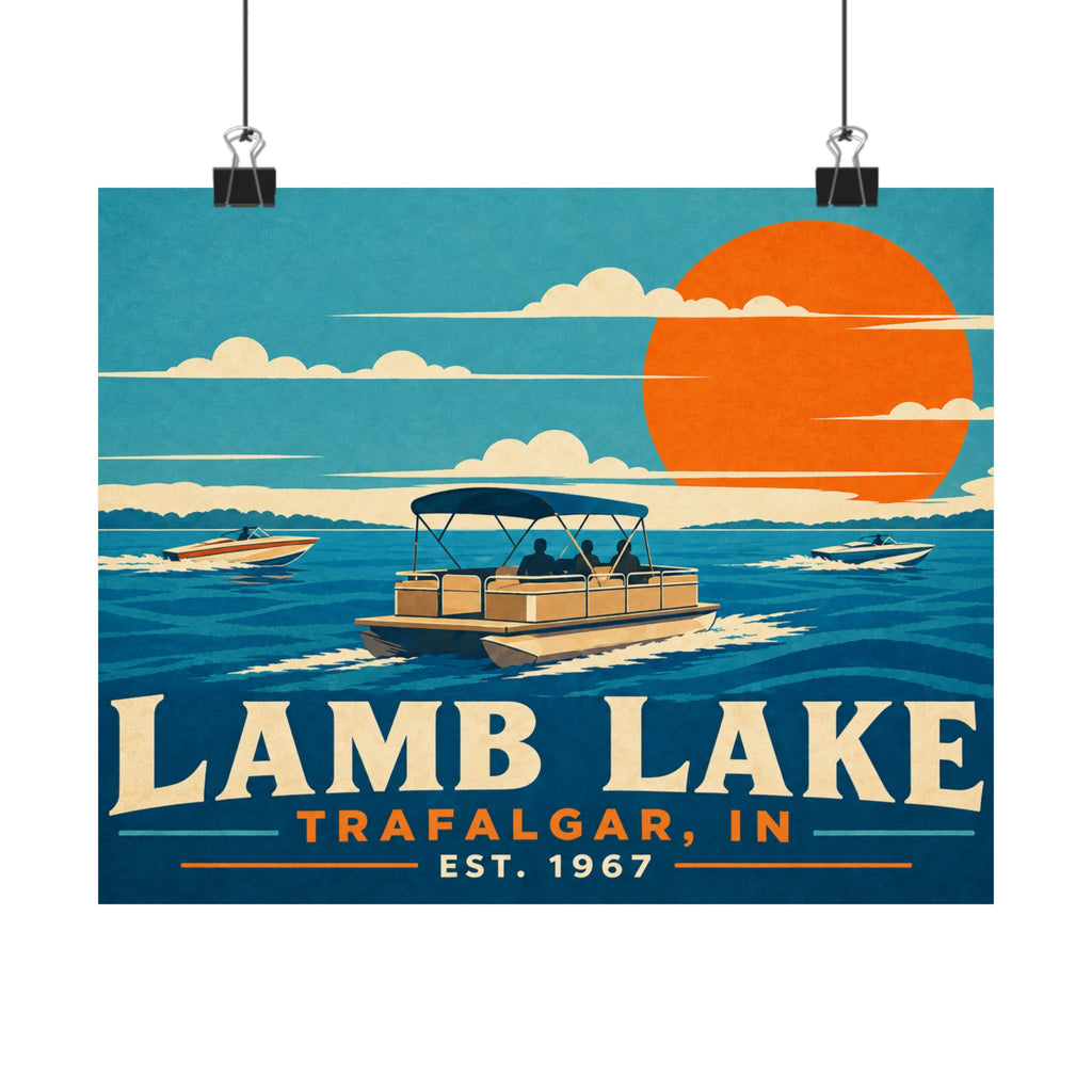 Lamb Lake Poster — Vintage Lake Boat Print (Trafalgar, IN, Est. 1967)