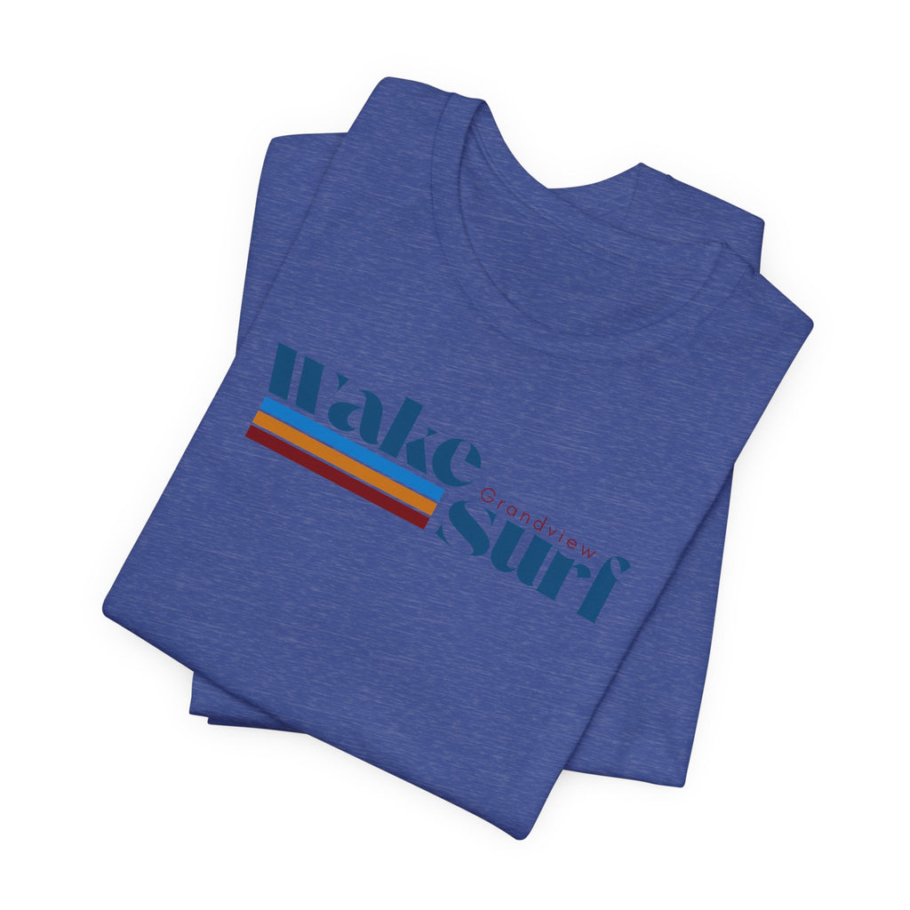 Wake Surf Grandview Stripe Tee — Retro Surfing Graphic T-Shirt