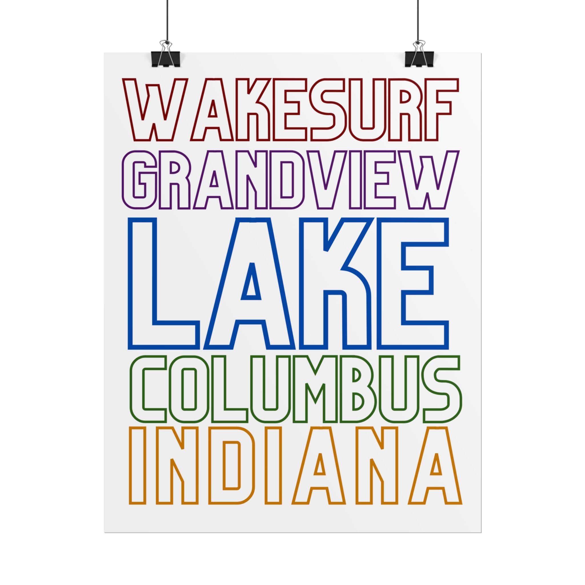 Lake Columbus Indiana Wakesurf Poster — Grandview Typography Rolled Poster
