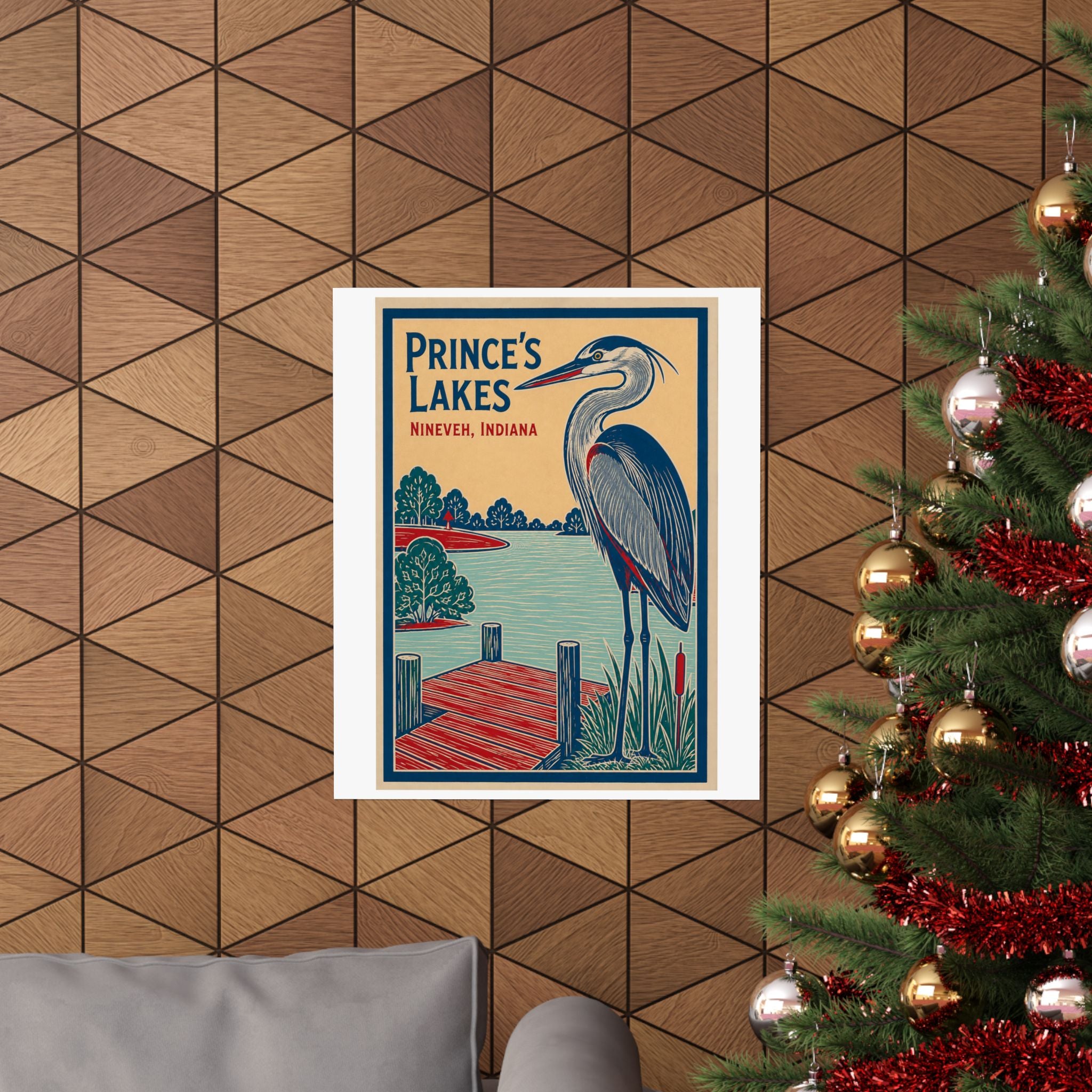 Prince's Lakes Great Blue Heron Poster — Matte Vertical Wall Art (Nineveh, Indiana)