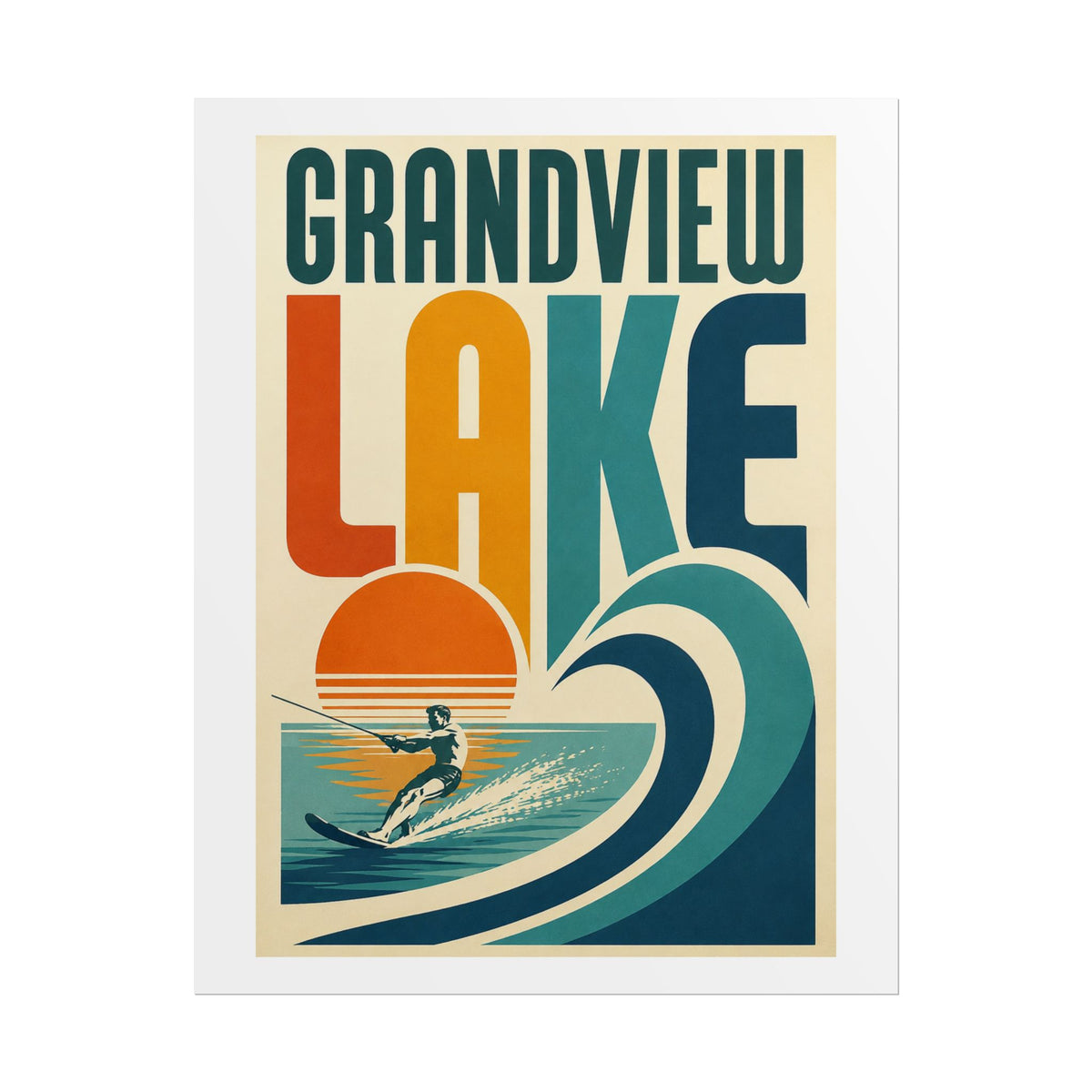 Grandview Lake Vintage Surf Poster — Retro Lakeside Wall Art (Rolled Poster)
