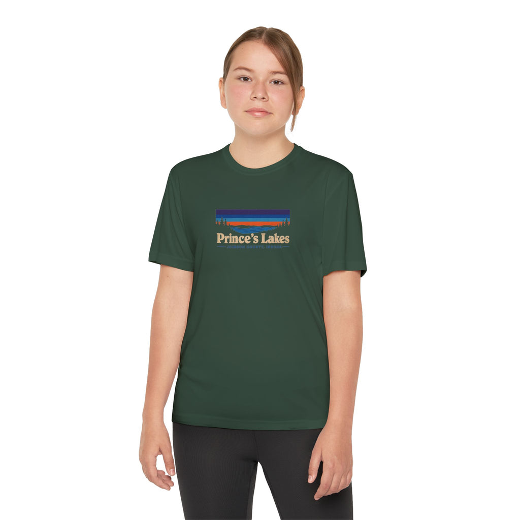 Prince's Lakes Youth Performance Tee — Retro Sunset Camp Shirt