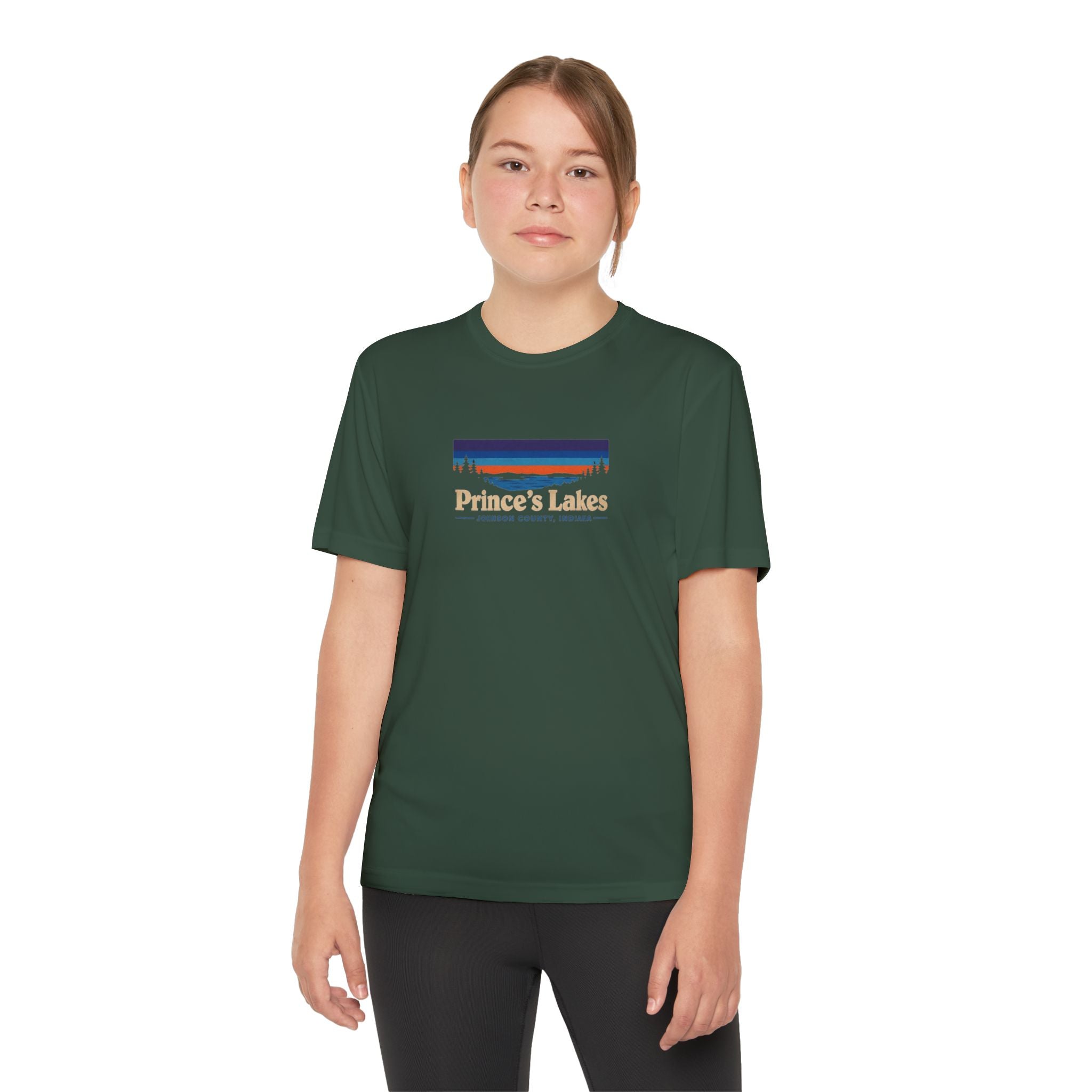 Prince's Lakes Youth Performance Tee — Retro Sunset Camp Shirt